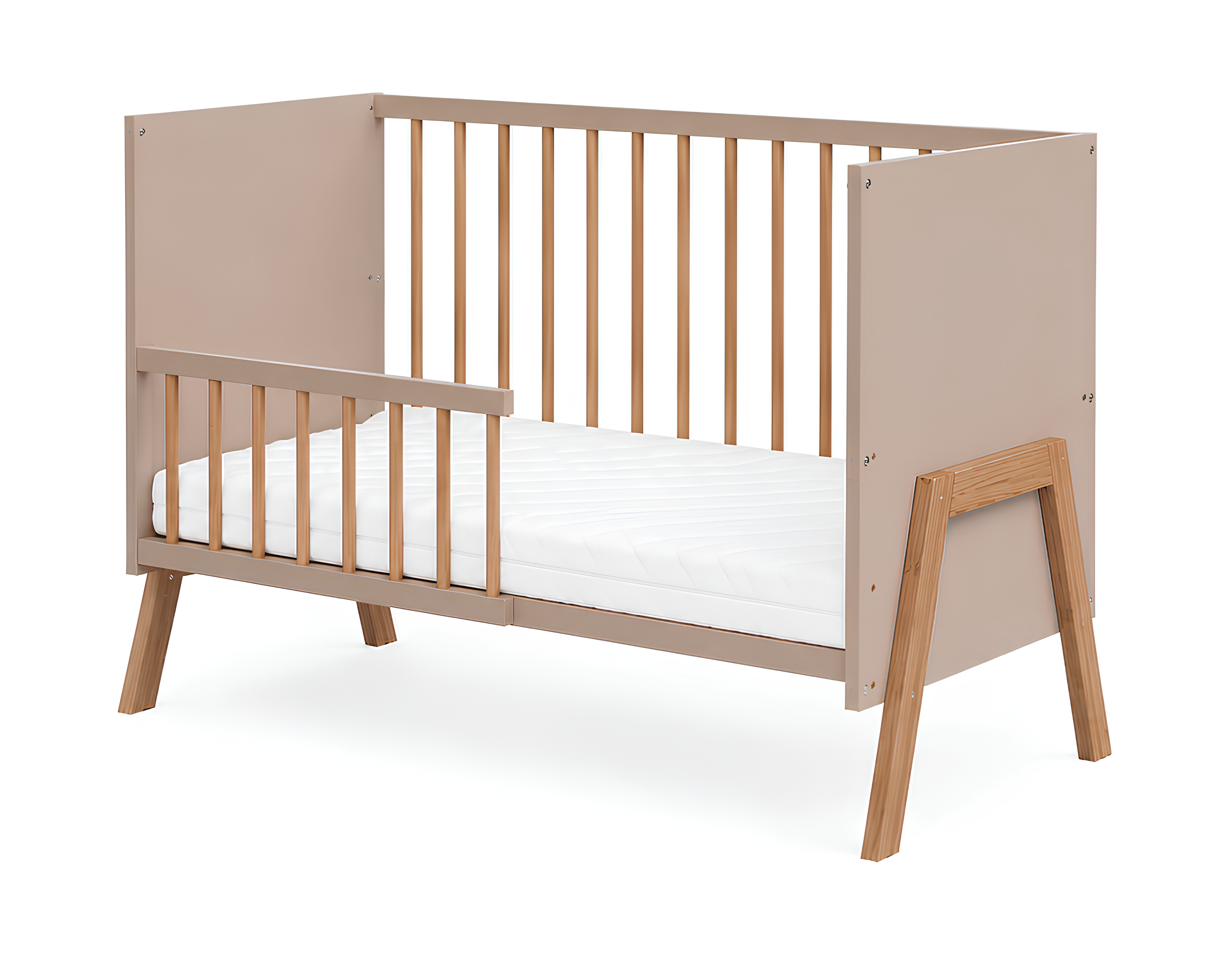 Baby-Delux Babybett Juna Kaschmir-Beige Eiche, Kinderbett 60x120 umbaubar Schutzgitter Matratze – Bild 5 von 5