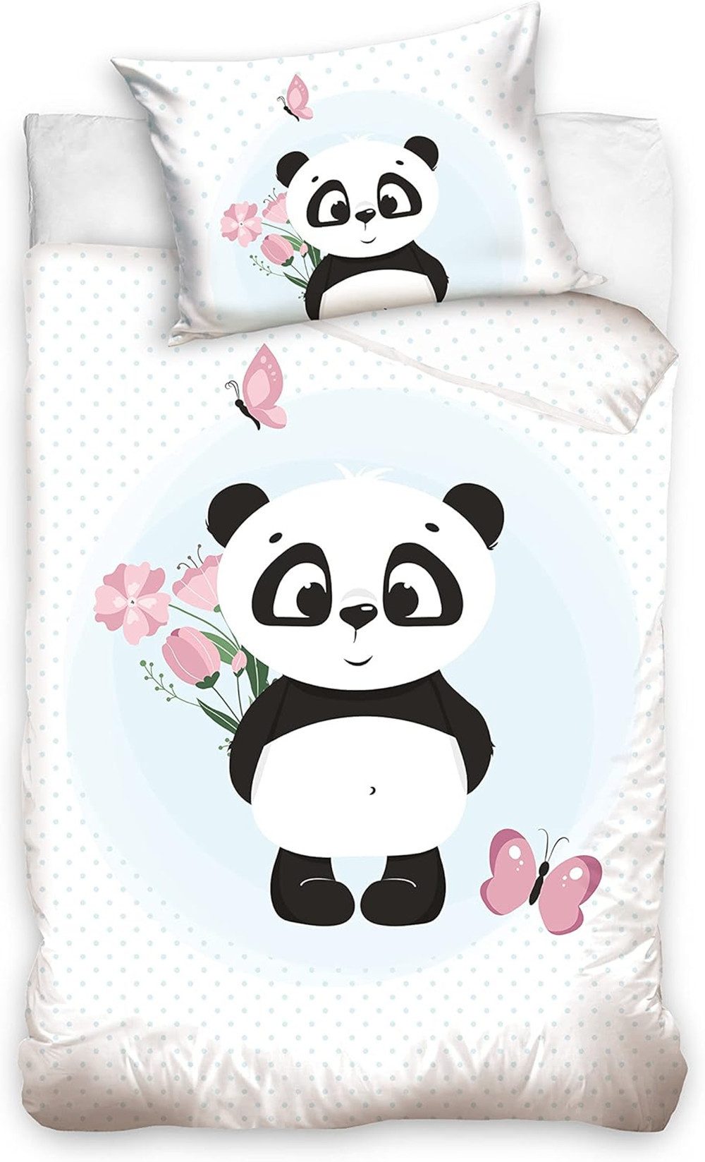Carbotex Babybettwäsche Babybettwäsche Set Panda 100 x 135 cm / 40 x 60 cm, 100% Baumwolle, 2 teilig, Langlebig