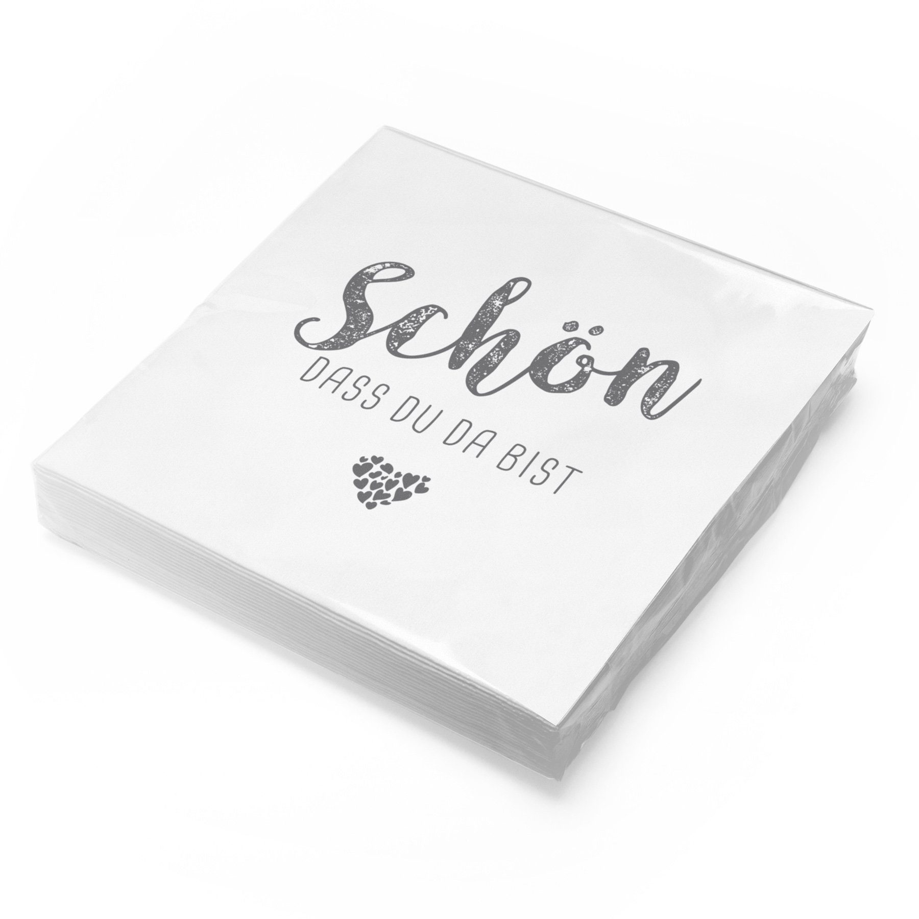 itenga Papierserviette itenga 20x Serviette Schön dass du da bist weiß taubengrau