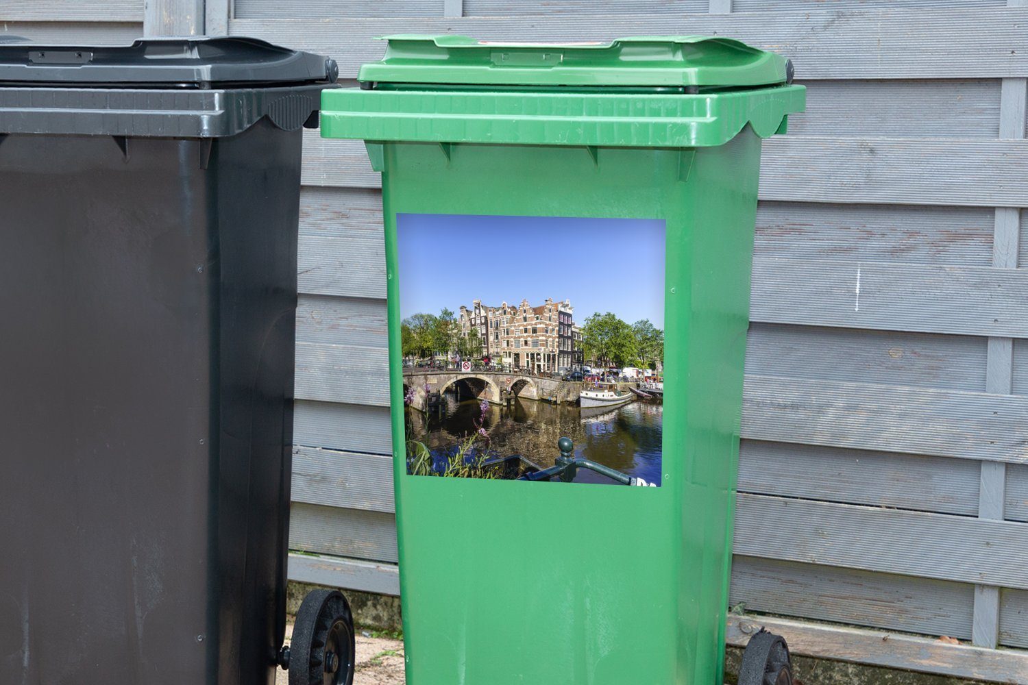 Mülltonne, in Container, Sticker, Abfalbehälter Sommer (1 Mülleimer-aufkleber, Die Wandsticker Amsterdam Brouwersgracht im St), MuchoWow