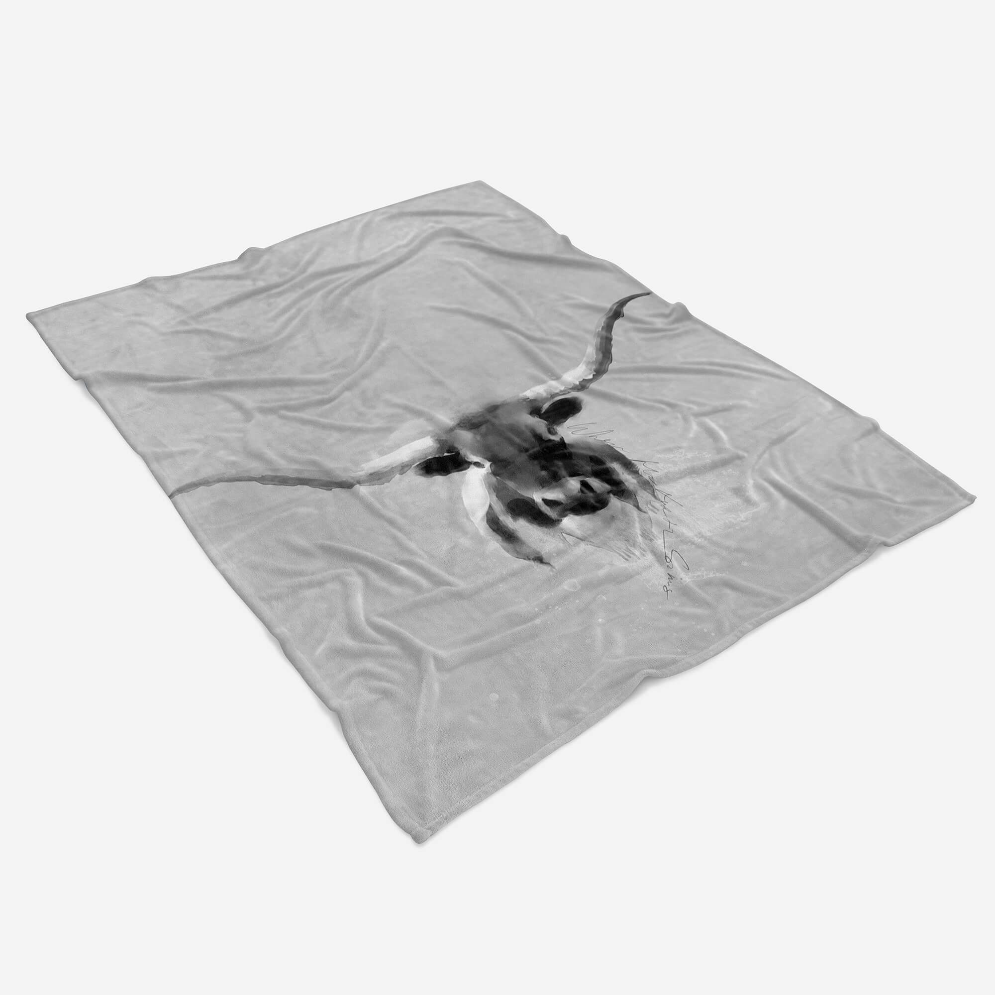 Sinus Art Handtücher Handtuch Strandhandtuch Saunatuch Kuscheldecke Grau Kuh Bulle Motiv, Baumwolle-Polyester-Mix (1-St), Handtuch