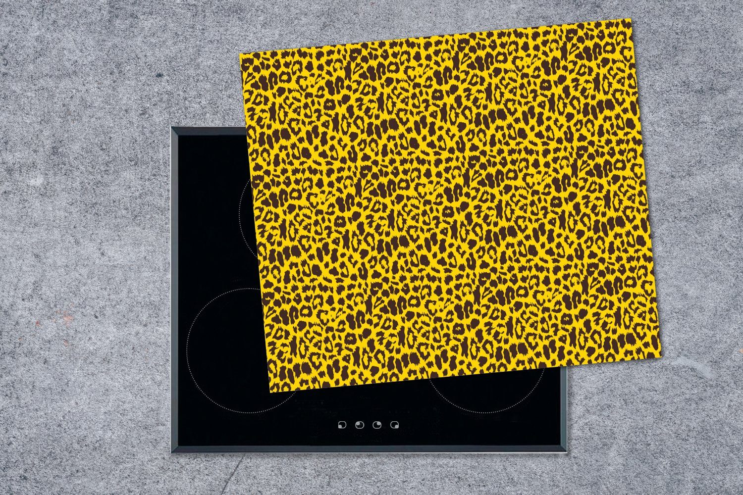 Vinyl, Herdblende-/Abdeckplatte Tiermuster Tiger MuchoWow tlg), cm, Induktionsschutz, (1 Ceranfeldabdeckung - Induktionskochfeld, - Gelb, 57x51