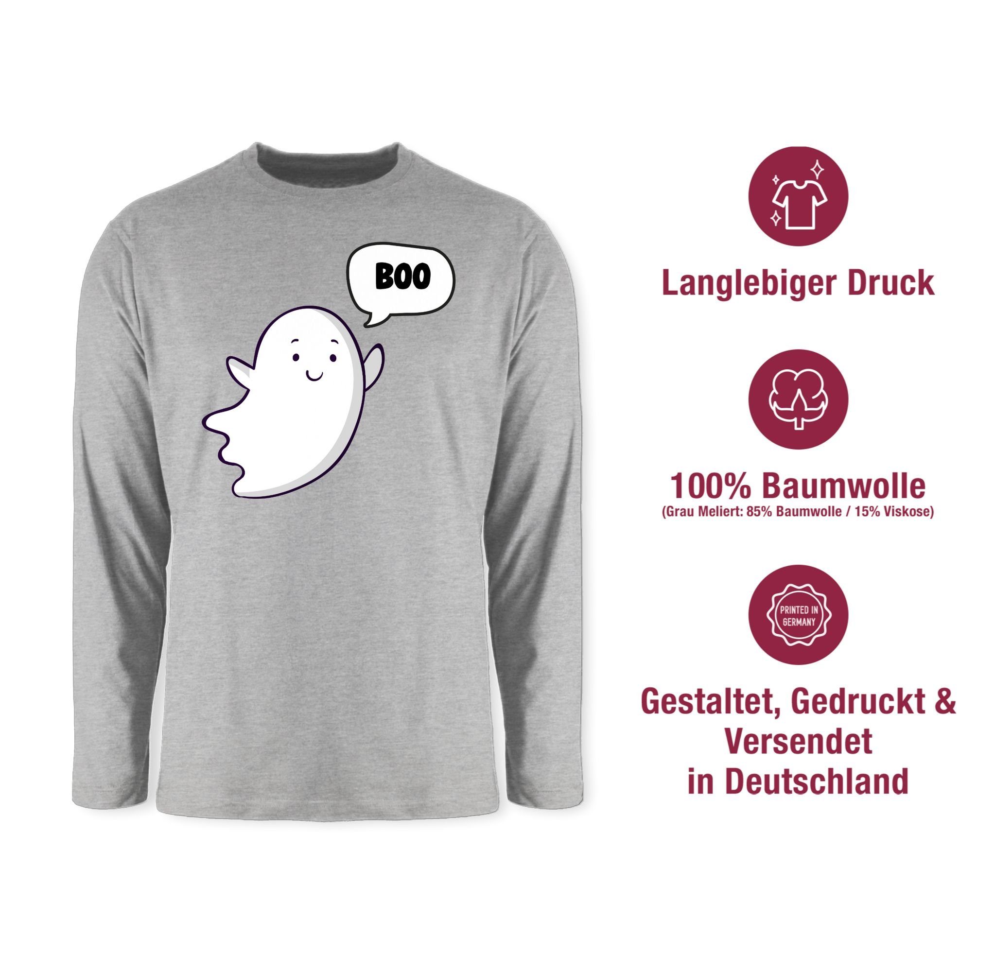 Halloween Herren Gespenst Geist Geister Süßer 4 meliert kleiner Grau Shirtracer Kostüme Ghost Rundhalsshirt