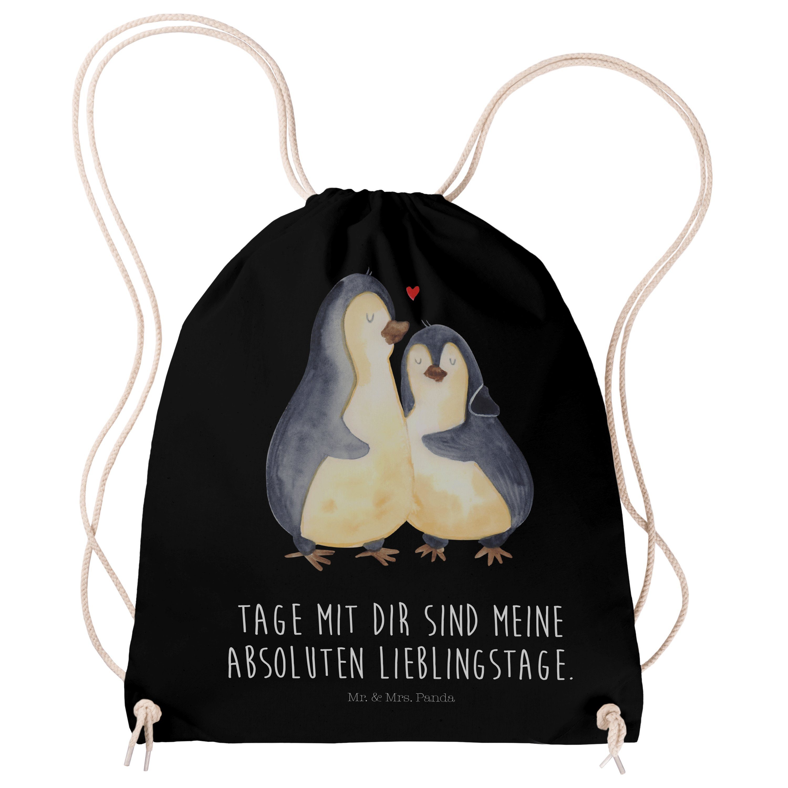 Sporttasche Pinguin umarmen, Stoffbeutel, Schwarz, Hochzeit, Liebe, Beutel, Stoff