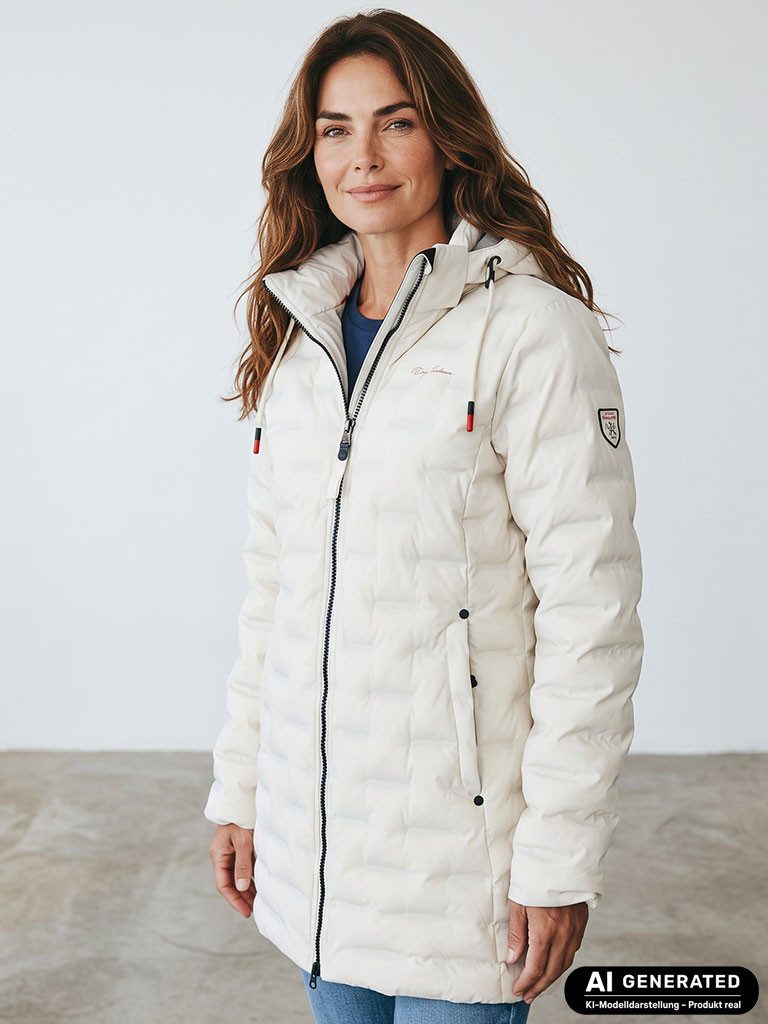 Dry Fashion Steppmantel Blavand Damen Mantel mit Steppung gefüttert - Steppjacke mit Kapuze Atmungsaktiv, 2-Wege-Reißverschluss, Kapuze abnehmbar, Tailliert