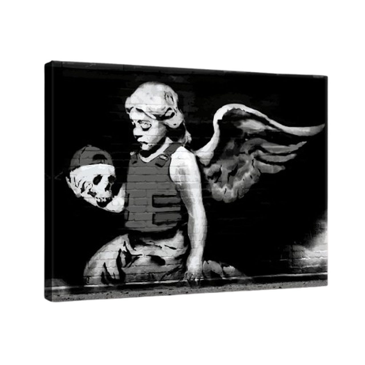 Wallarena Leinwandbild Graffitti Banksy Street Art Grau Wandbilder Wand Deko XXL Bilder, Banksy - Graffitti (Bilder Gross XXL Einteilig, 1 St), Wand Deko Wohnzimmer Badezimmer Küche Leinwandbild Bilder Modern 60x40