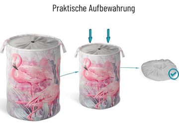 Sanilo Wäschekorb Flamingo, kräftige Farben, samtweiche Oberfläche, mit Deckel