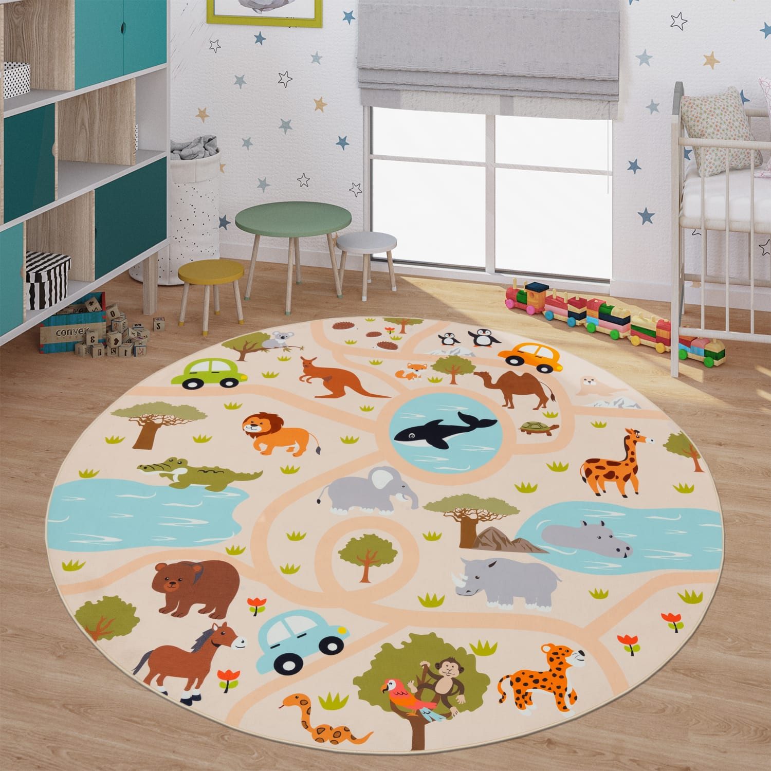 TT Home Teppich Kinderzimmer, Rund, Höhe: 4 mm, Kinderzimmerteppich Teppich Junge Mädchen Kinderteppich Baby Rutschfes
