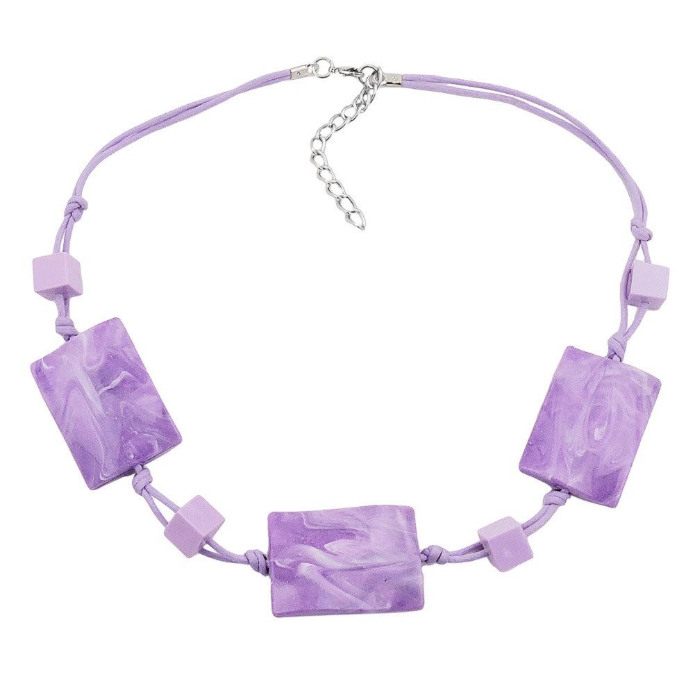 Collier Kette mit 3 Vierecken gewellt flieder-weiß-marmoriert 45 cm