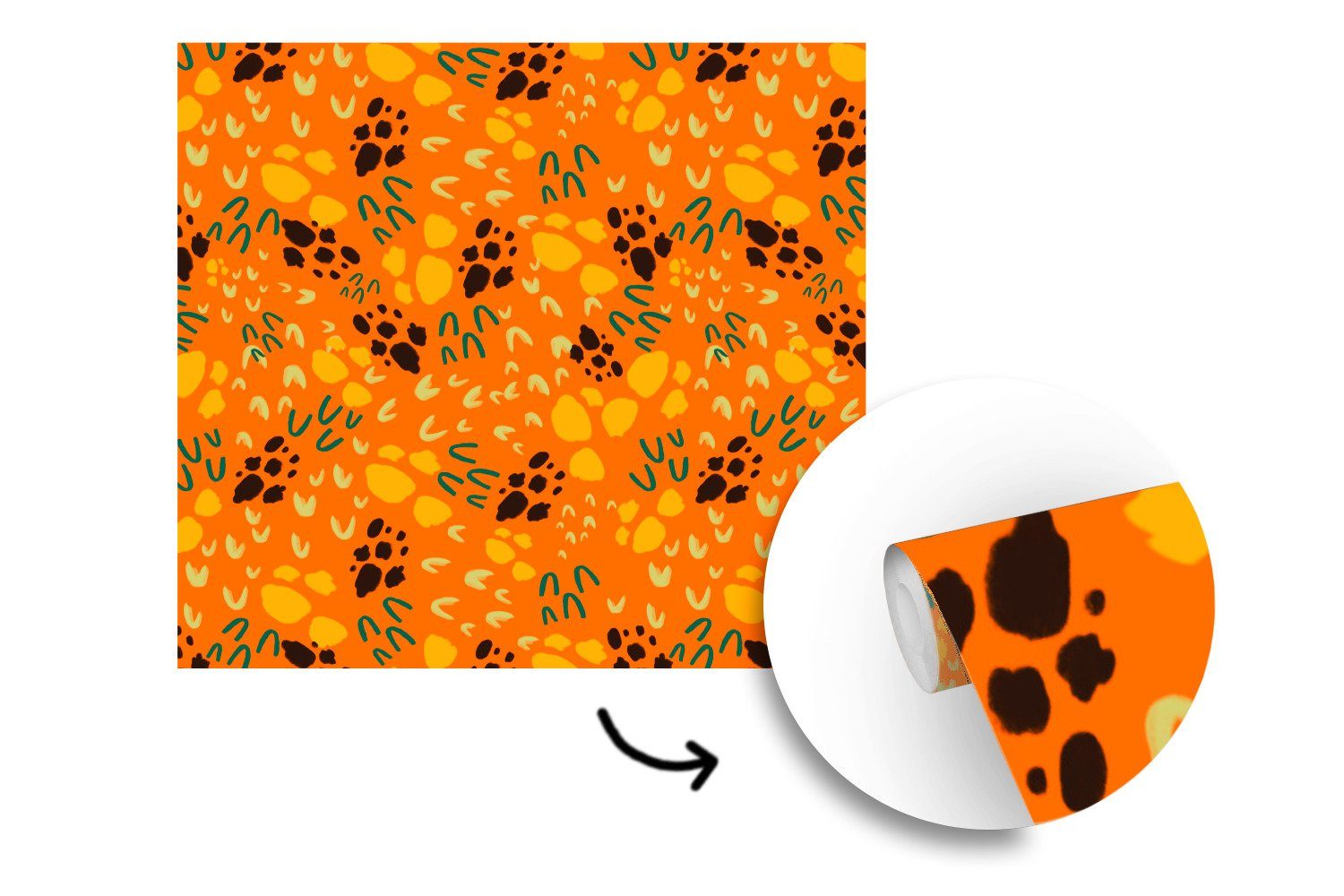 MuchoWow Fototapete Orange - Muster, Matt, oder Wohnzimmer für St), - Wandtapete bedruckt, Abstrakt Tapete Vinyl (5 Schlafzimmer