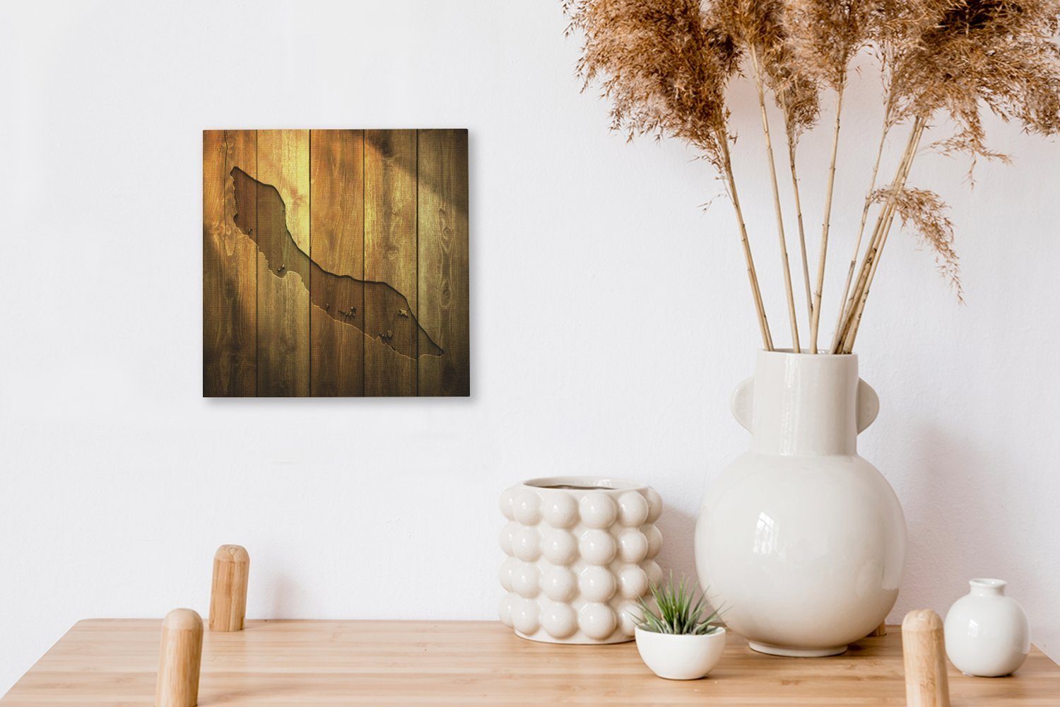OneMillionCanvasses® Leinwandbild Eine Illustration von (1 für Holzwand, Schlafzimmer an einer St), Leinwand Wohnzimmer Curacao Bilder