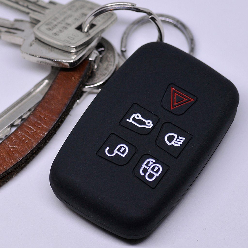 mt-key Schlüsseltasche Autoschlüssel Softcase Silikon Schutzhülle Schwarz, für Land Rover Discovery IV Range Rover Sport Evoque 2009-2017 5 Knopf | Schlüsseltaschen