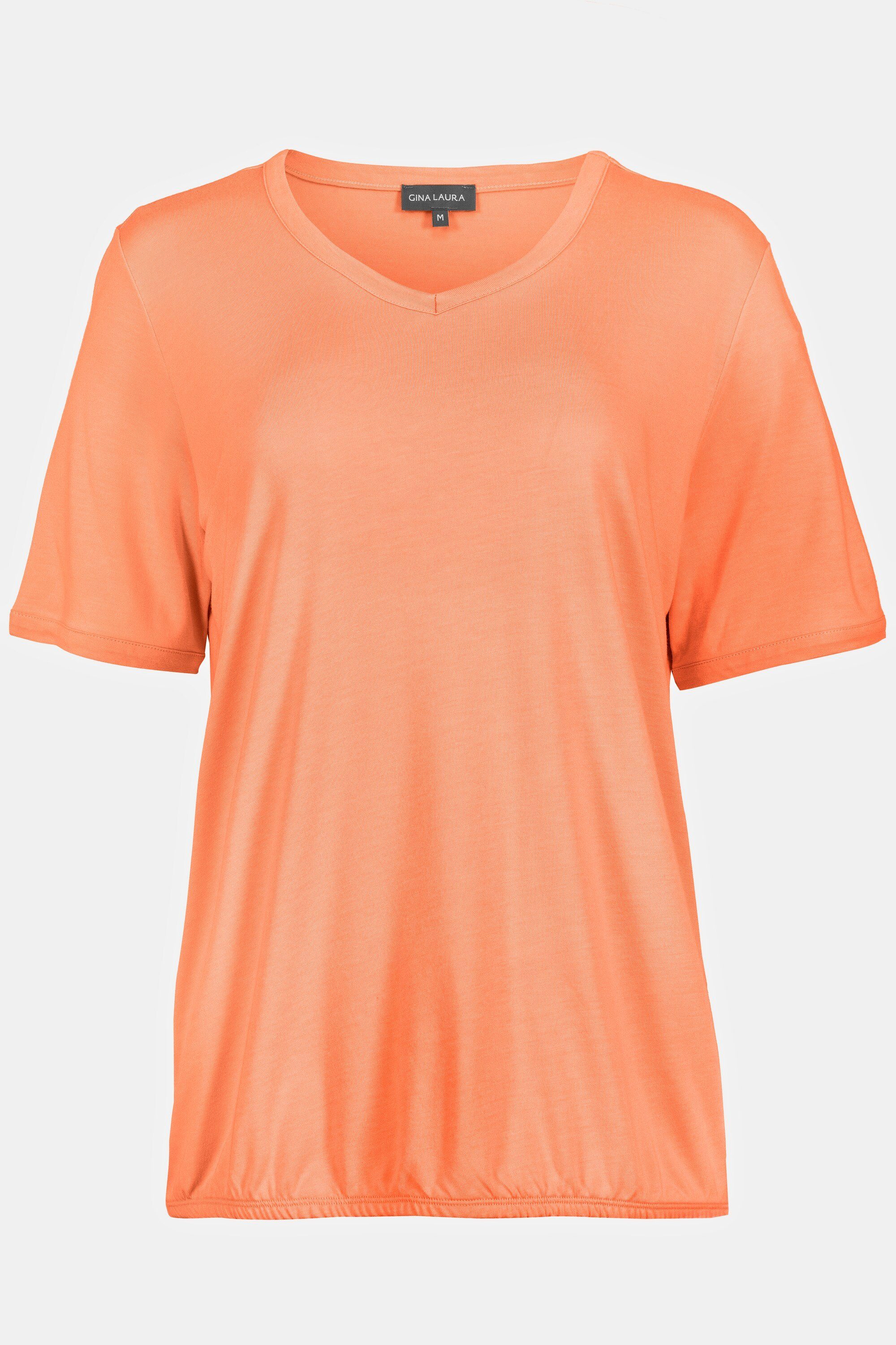 Gina Laura Rundhalsshirt T-Shirt Identity Passform rot weite V-Ausschnitt