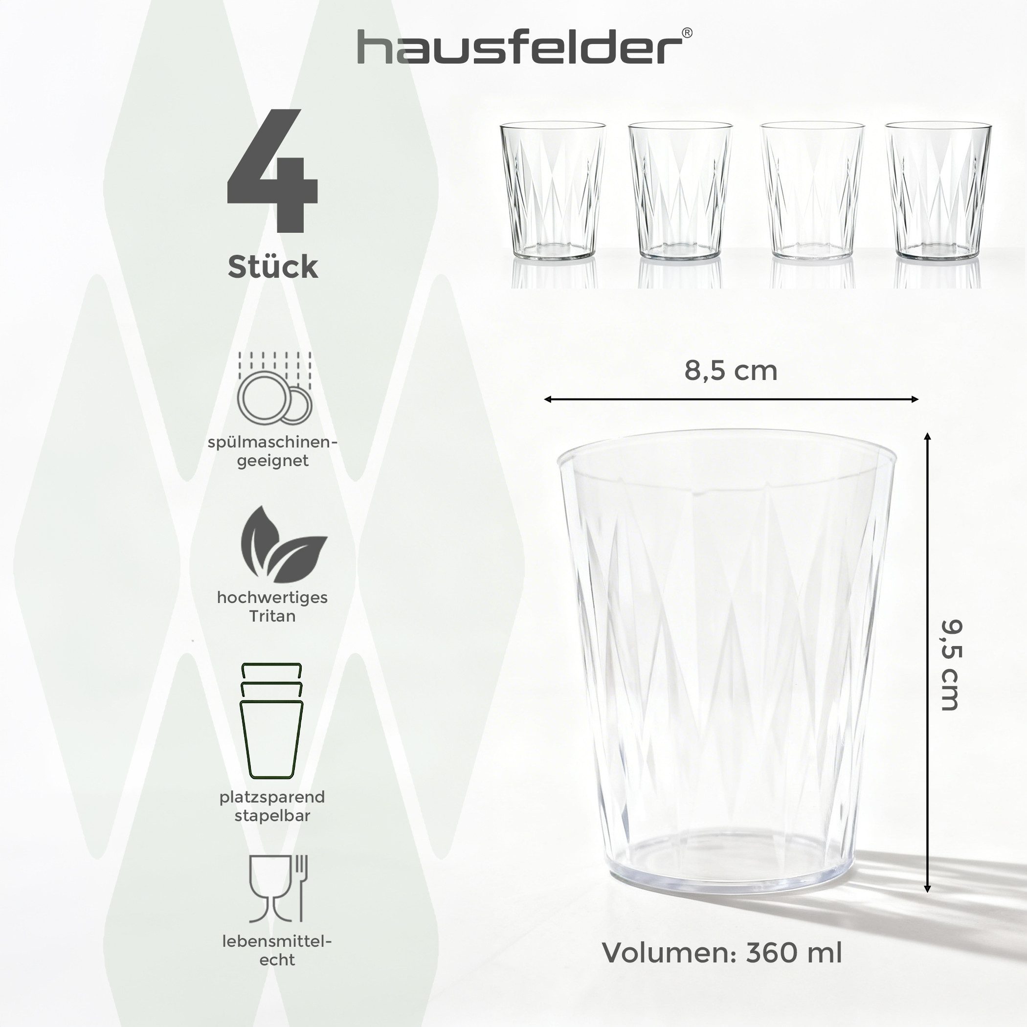 Hausfelder Gläser-Set Tritan Trinkbecher aus Kunststoff, 4er Set transparent, Weave Design, 4-tlg., Kunststoff, bruchsicherer Kunststoff in Glas-Optik – Bild 2 von 5