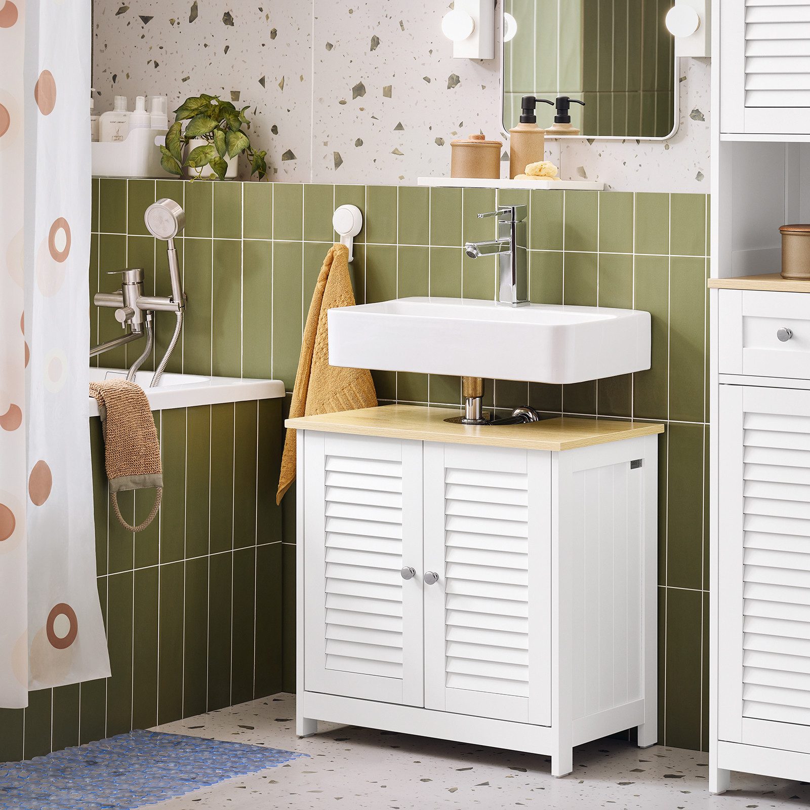 SoBuy Waschbeckenunterschrank FRG237, Waschtischunterschrank mit 2 Türen, verstellbare Ablage Badezimmerschrank Waschbeckenunterschrank Badschrank Unterschrank – Bild 5 von 5