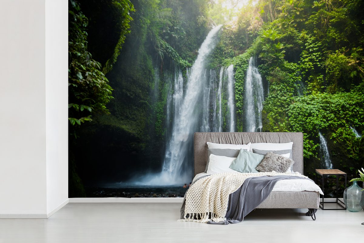 MuchoWow Fototapete Lombok Wasserfall, für (6 Tapete Kinderzimmer, Wohnzimmer, bedruckt, St), Wallpaper Schlafzimmer, Vinyl Matt