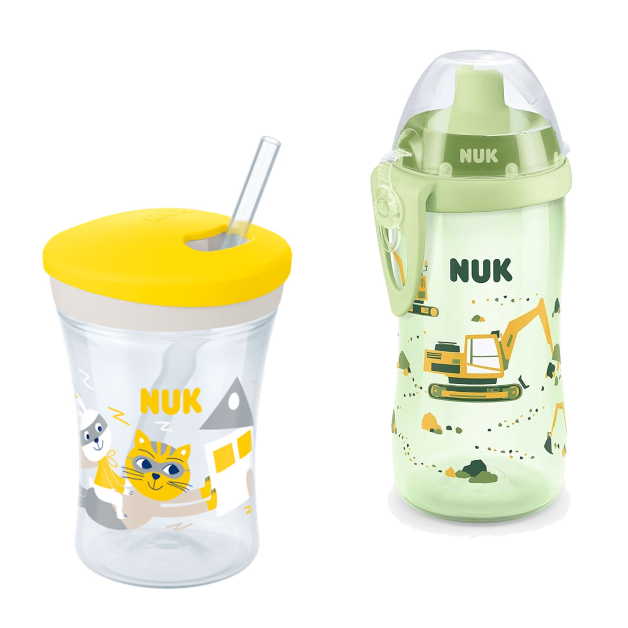 NUK Babyflasche NUK Baby Trinkflasche/Becher Action Cup + Flexi Cup Vorteil Set