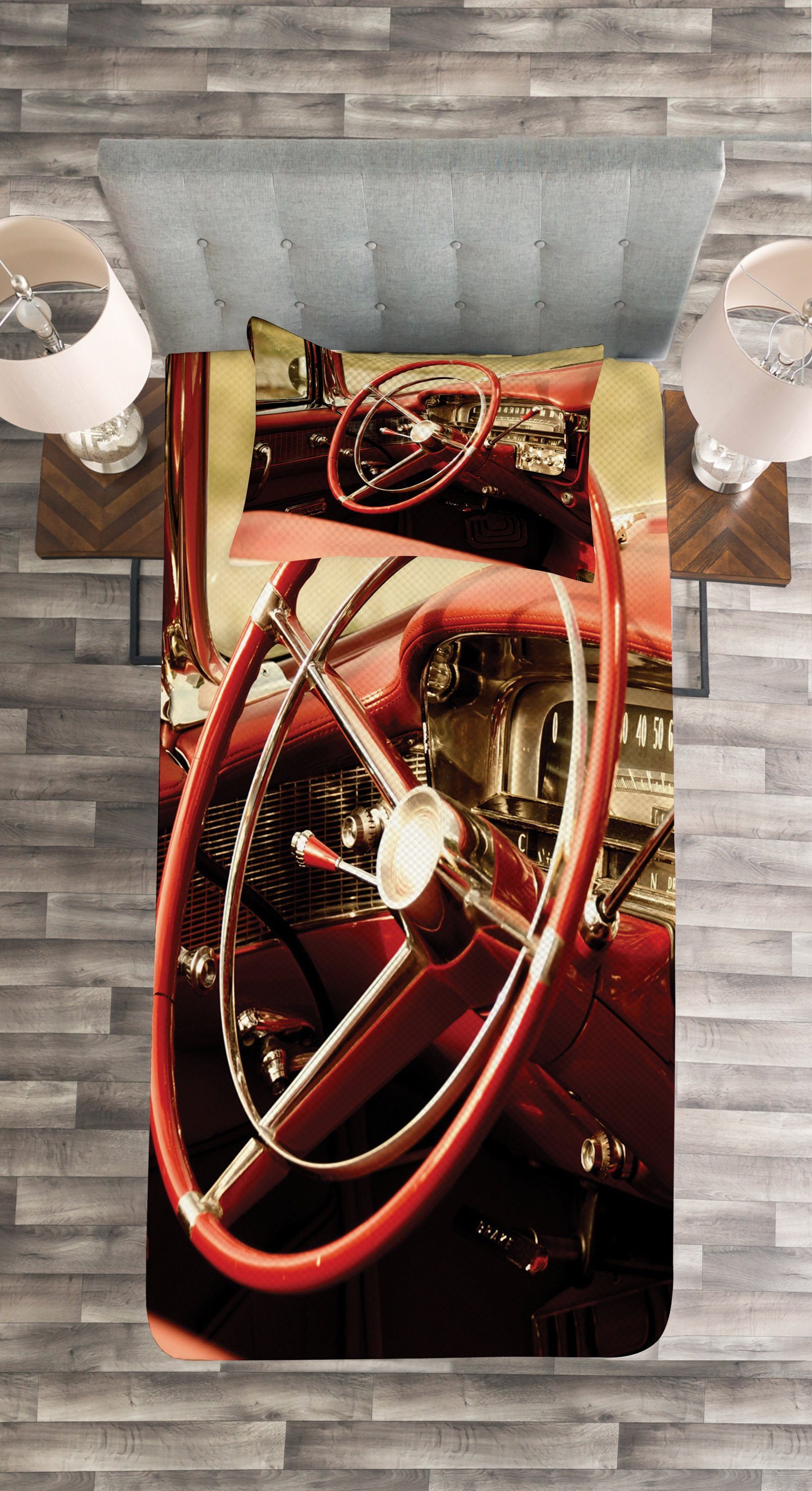 Tagesdecke Set mit Jahrgang Abakuhaus, Waschbar, Kissenbezügen Classic Car Antique