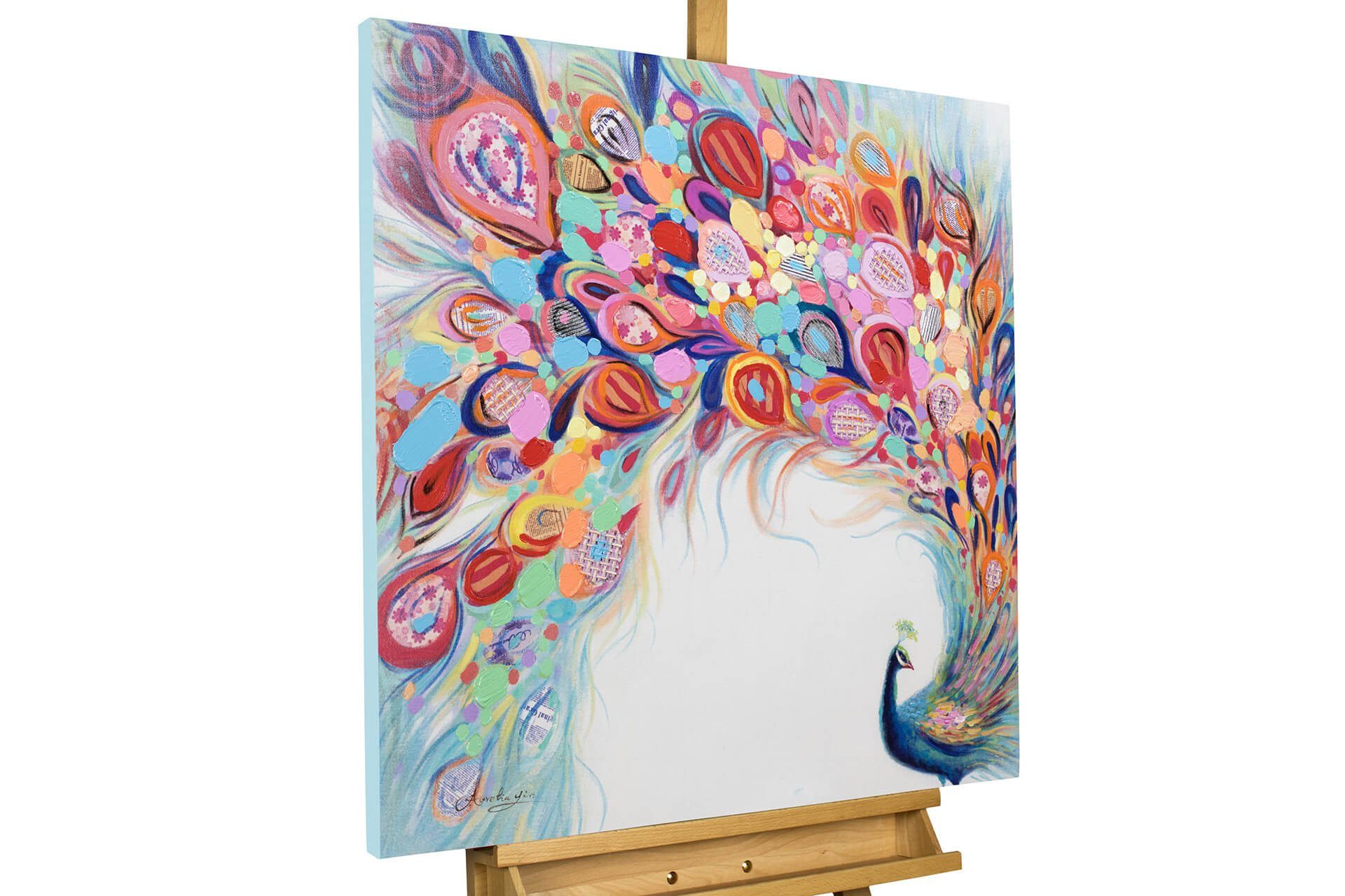 KUNSTLOFT Gemälde Stolze Farbenpracht 80x80 cm, Leinwandbild 100% HANDGEMALT Wandbild Wohnzimmer