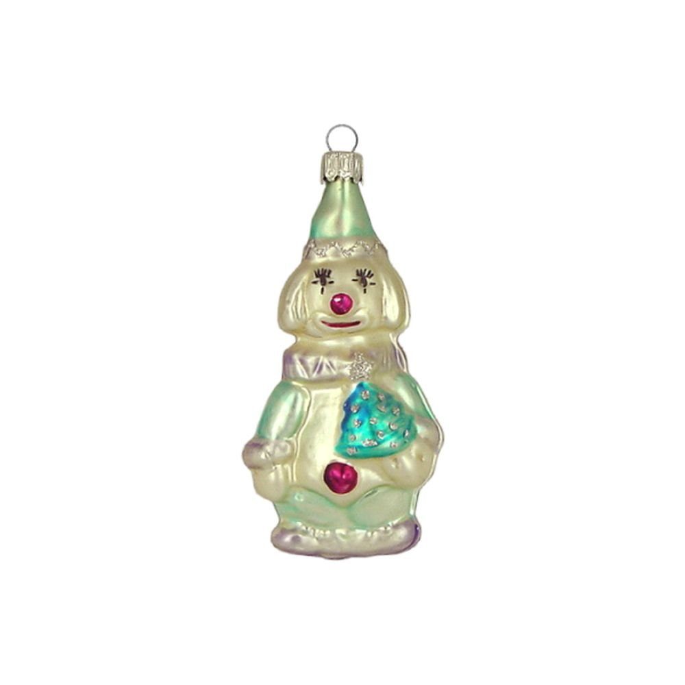 Haberland Glasschmuck Lauscha Christbaumschmuck Clown mit Bäumchen eisgrün matt 11 cm Lauschaer Glas