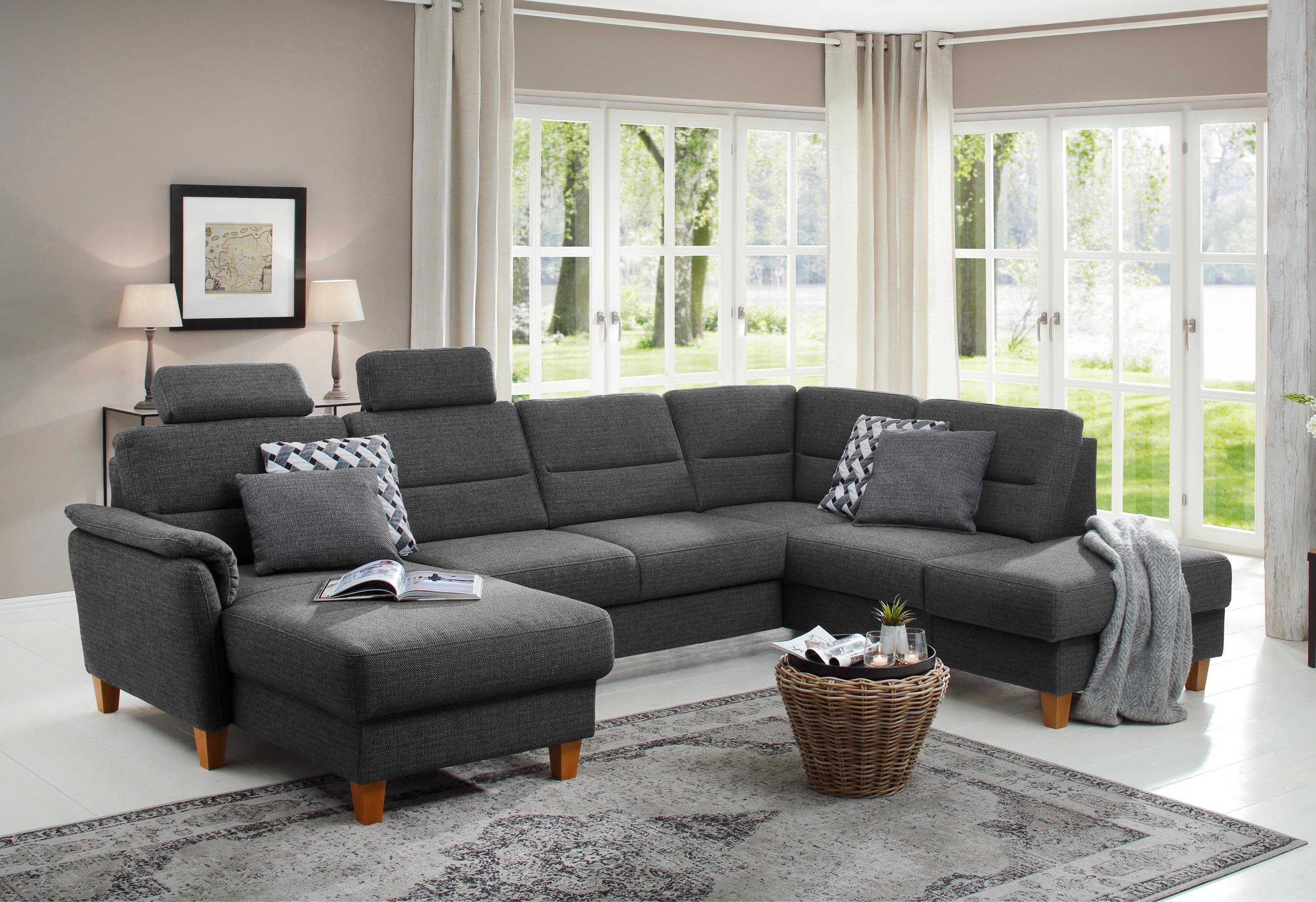 Home affaire Wohnlandschaft "Palmera U-Form, B: 308 cm" optional Bettfunkti günstig online kaufen