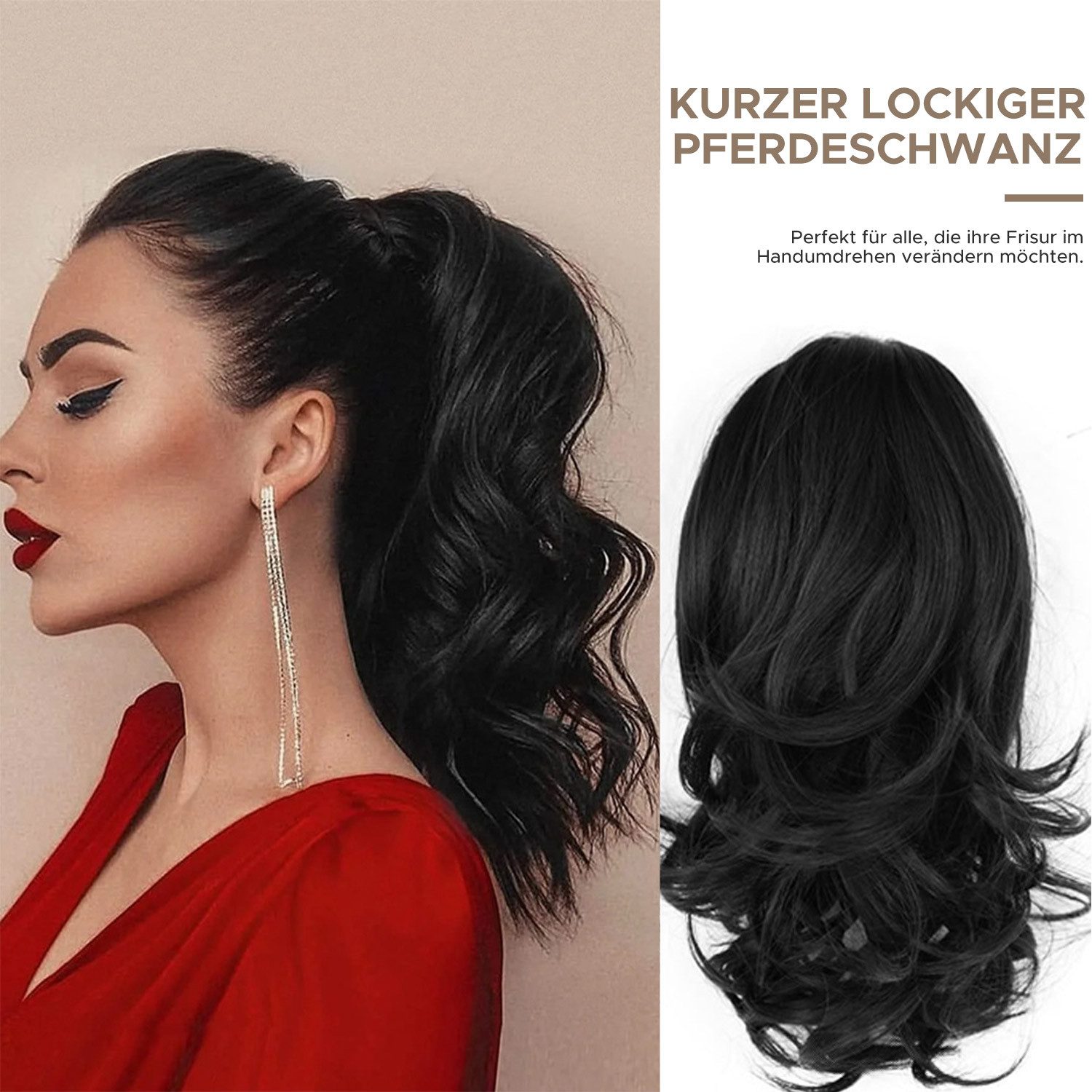 Refttenw Kunsthaarperücke Ponytail Clip Extension,Haarverlängerungen,Haarteile für Frauen,35 cm