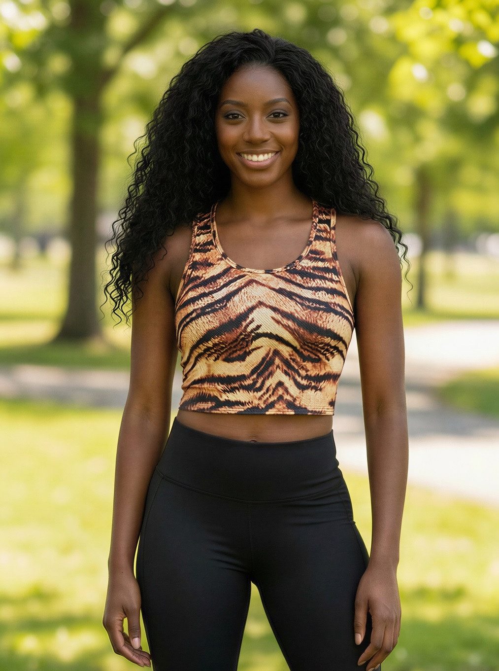 Bas Bleu Sporttop mit Racerback und Animal-Print