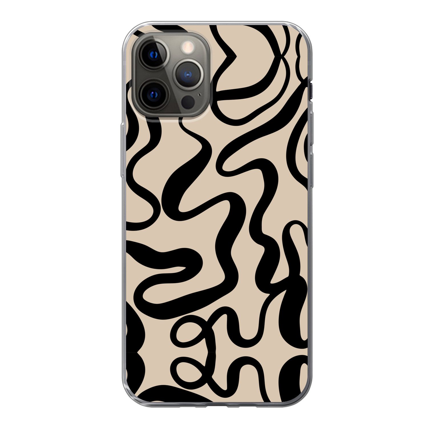 MuchoWow Handyhülle für Apple iPhone 13 Pro Linien - Schwarz - Beige - Abstrakt - Minimali, Smartphone-Bumper, Print, Handy Schutzhülle Dünn