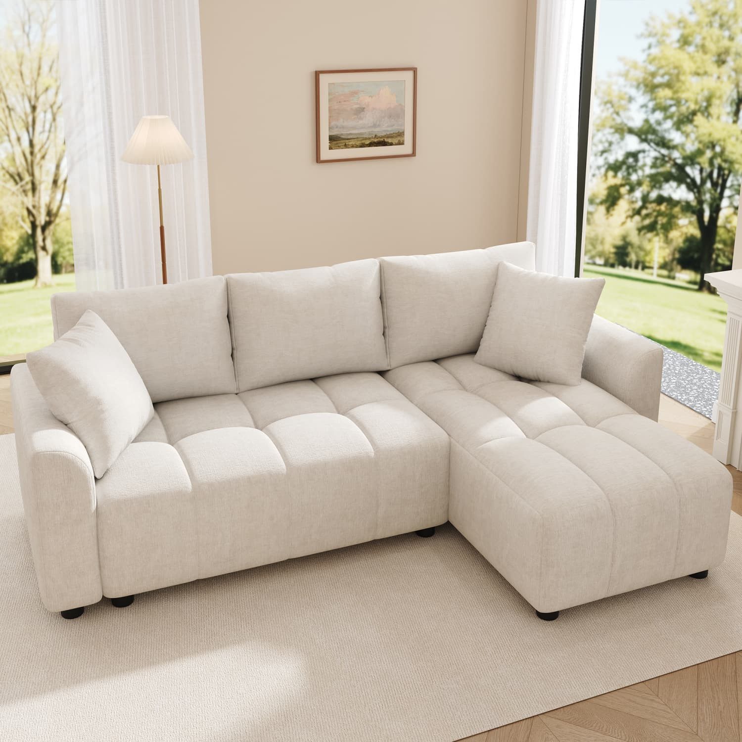 autolock Ecksofa 3-Sitzer Sofa, wandelbares L-förmiges Ecksofa, Chenille Stoff, mit 2 Zierkissen, geeignet für Wohnzimmer und Wohnung