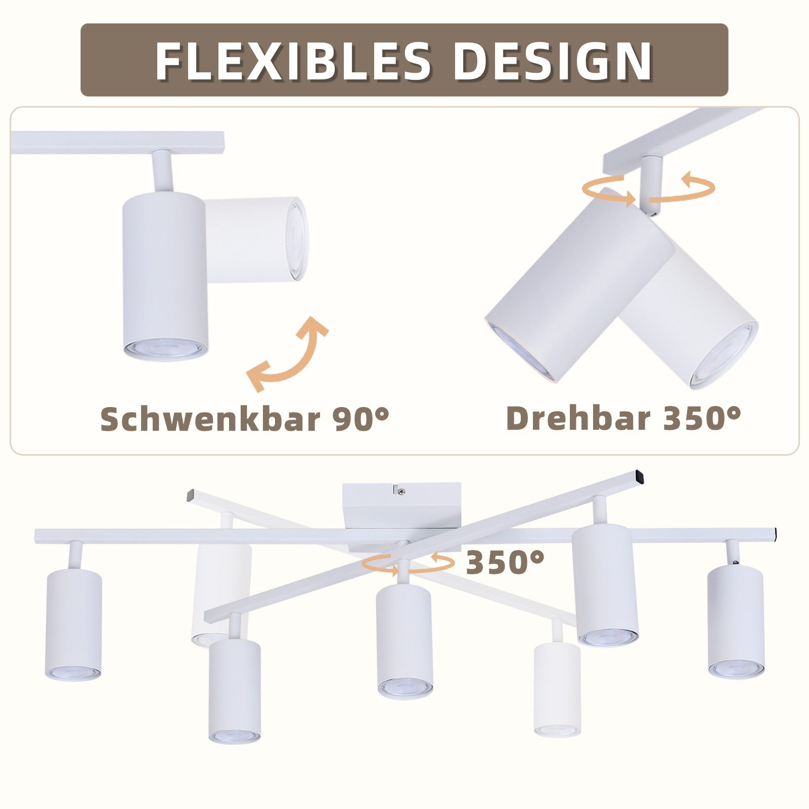 ZMH Deckenstrahler 5 Flammig Schwarz/Weiß GU10 Spots Deckenlampe für Schlafzimmer, Einfache Installation, ohne Leuchtmittel