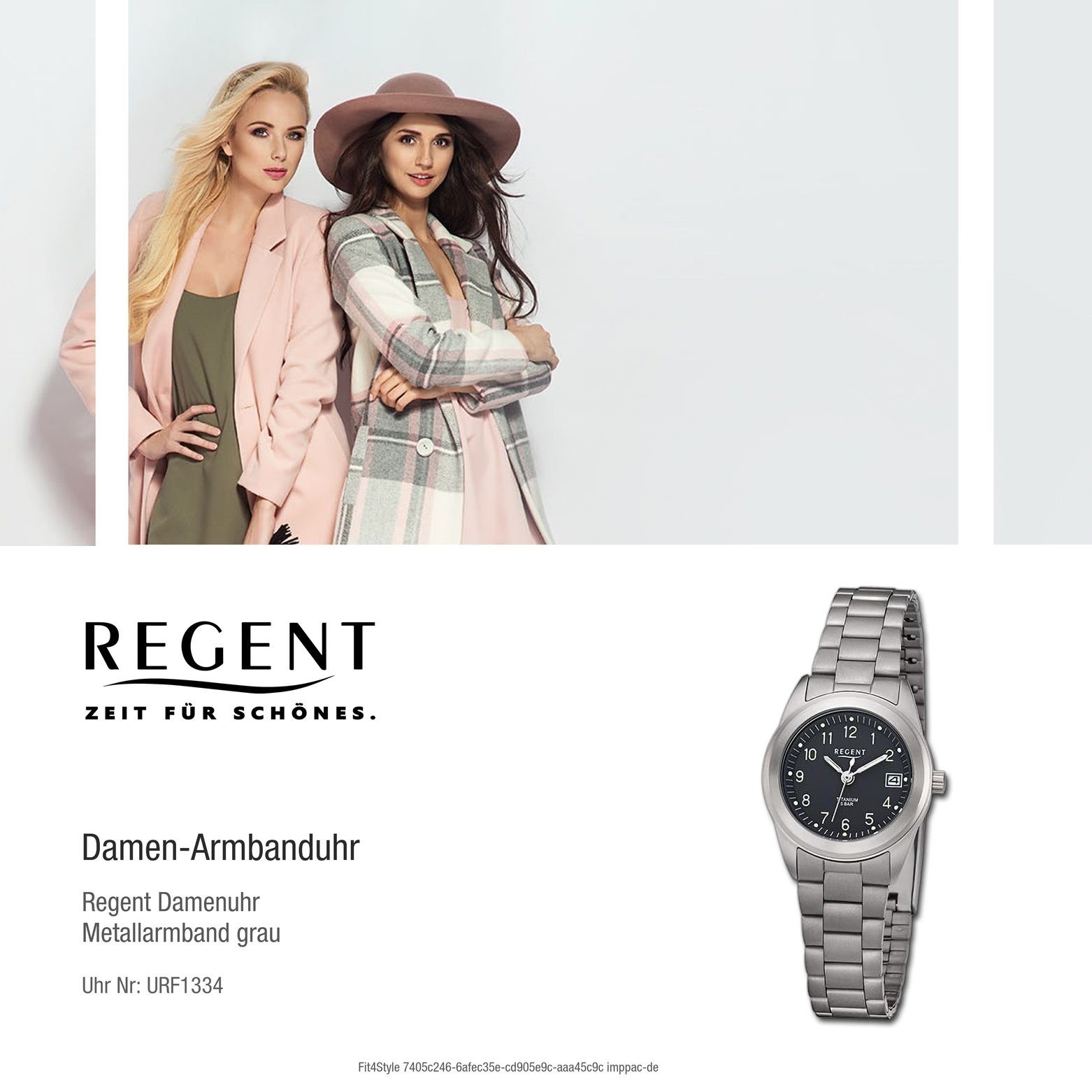Regent Quarzuhr Regent Armbanduhr Metallarmband (ca. groß rund, 26mm), Damen Analog, Damen Armbanduhr extra