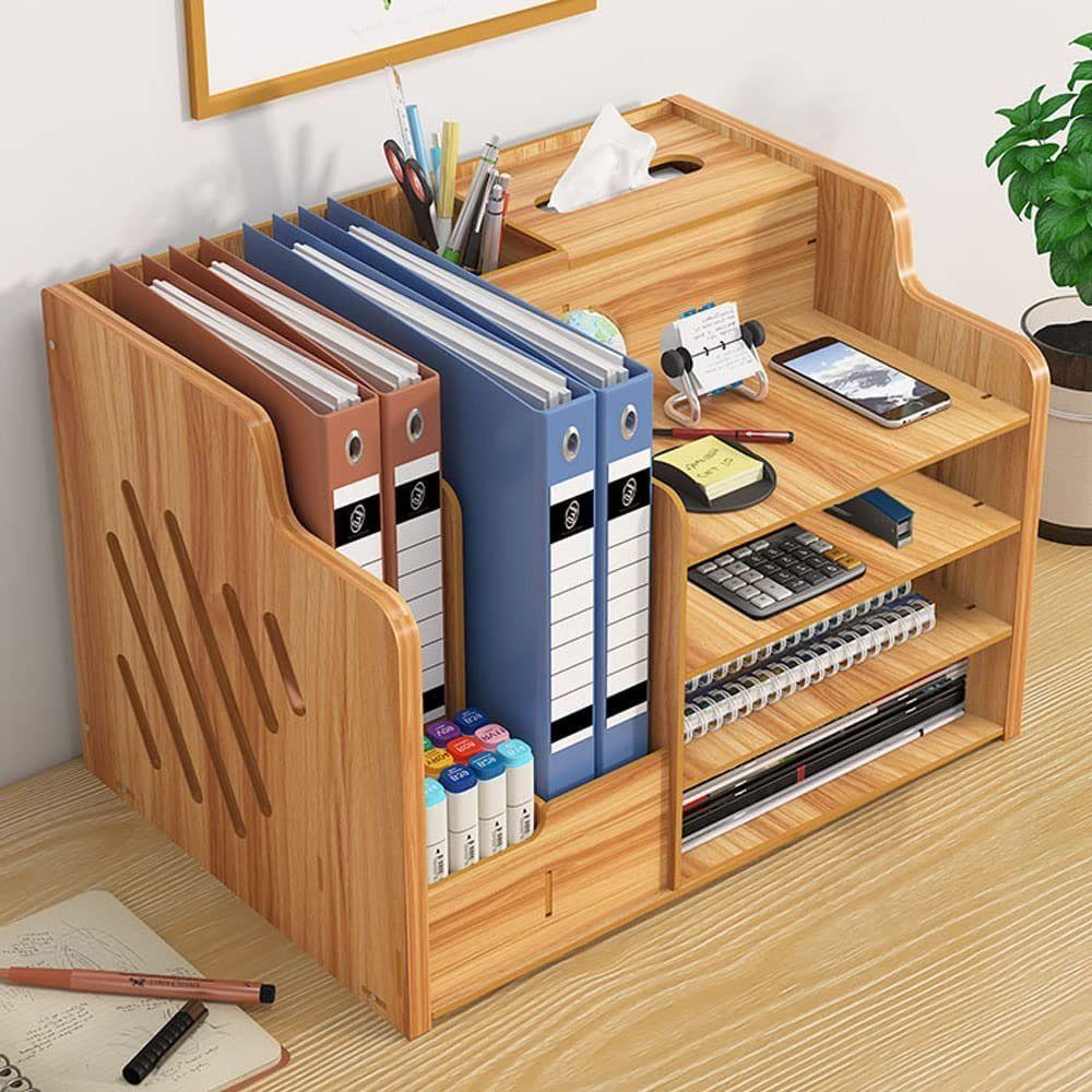 AUKUU Regal-Schreibtisch Regal-Schreibtisch Aktualisierter Aktenregal Schreibtisch-Organizer schwarz aus DIY Holz