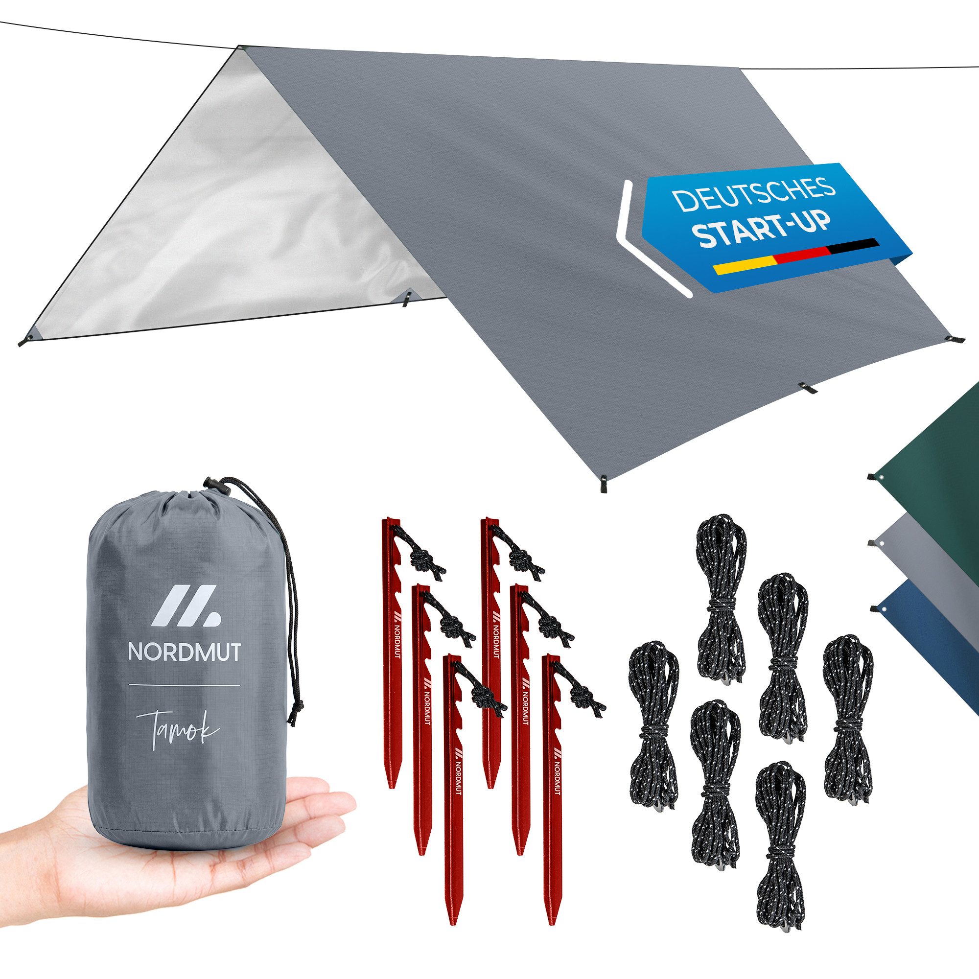 Nordmut Tarp-Zelt Zeltplane Schutzplane ultraleicht wasserdicht PU 3000 Camping, (Für Trekking, Bikepacking & Camping, 3x3m, 9m² & 3x4m, 12m), Camping Überdachung, Ripstop, Aluminium-Heringe, Trekking