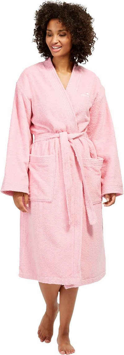 TOM TAILOR Unisex-Bademantel Kimono, Langform, Wirkfrottee, Kimono-Kragen, Gürtel, für Damen & Herren, mit Logostickerei