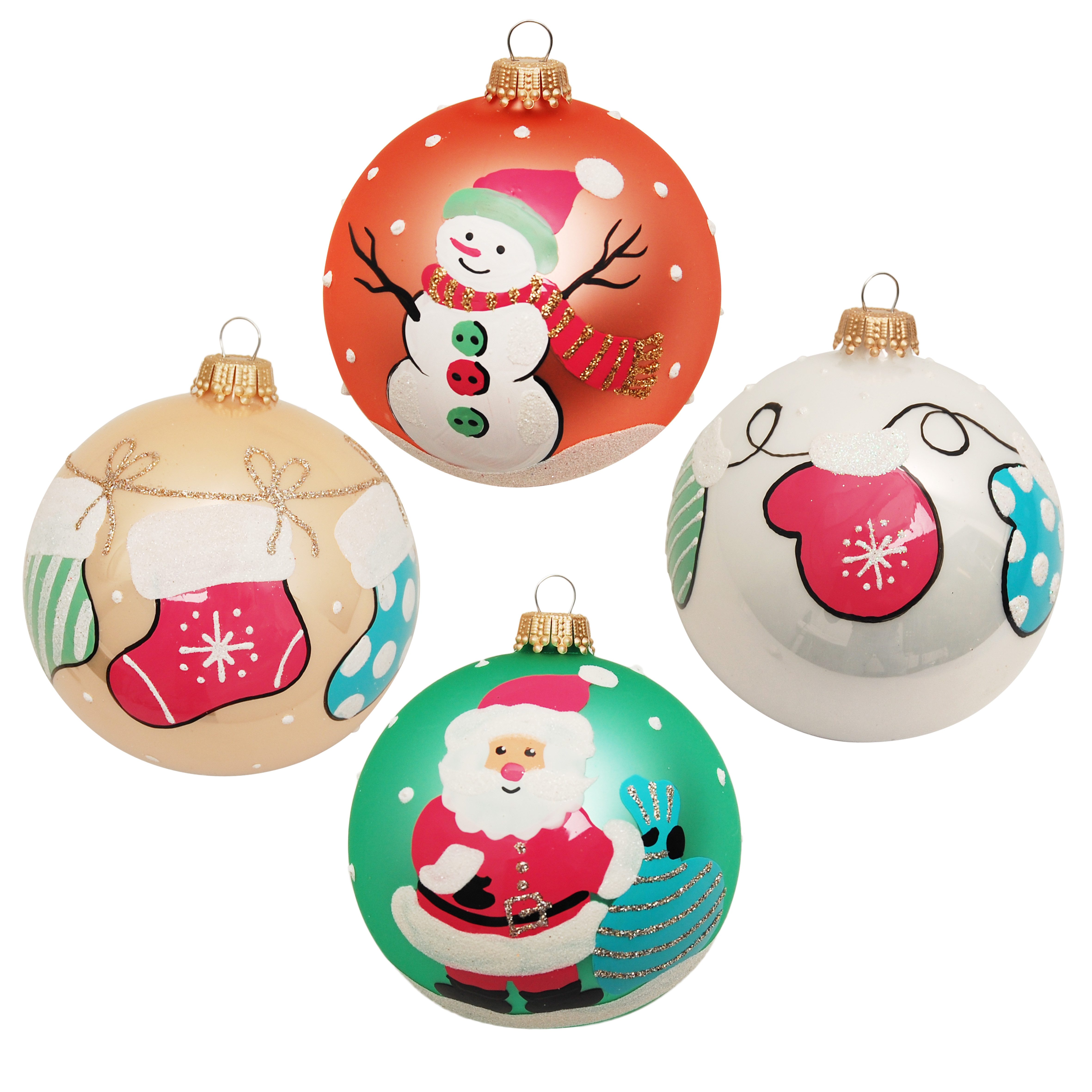 Krebs Glas Lauscha Weihnachtsbaumkugel 4er Set - American Diner - aus Glas gefertigt - ca. 8cm, verspielte Weihnachtsdekoration angelehnt an ein amerikanisches Diner