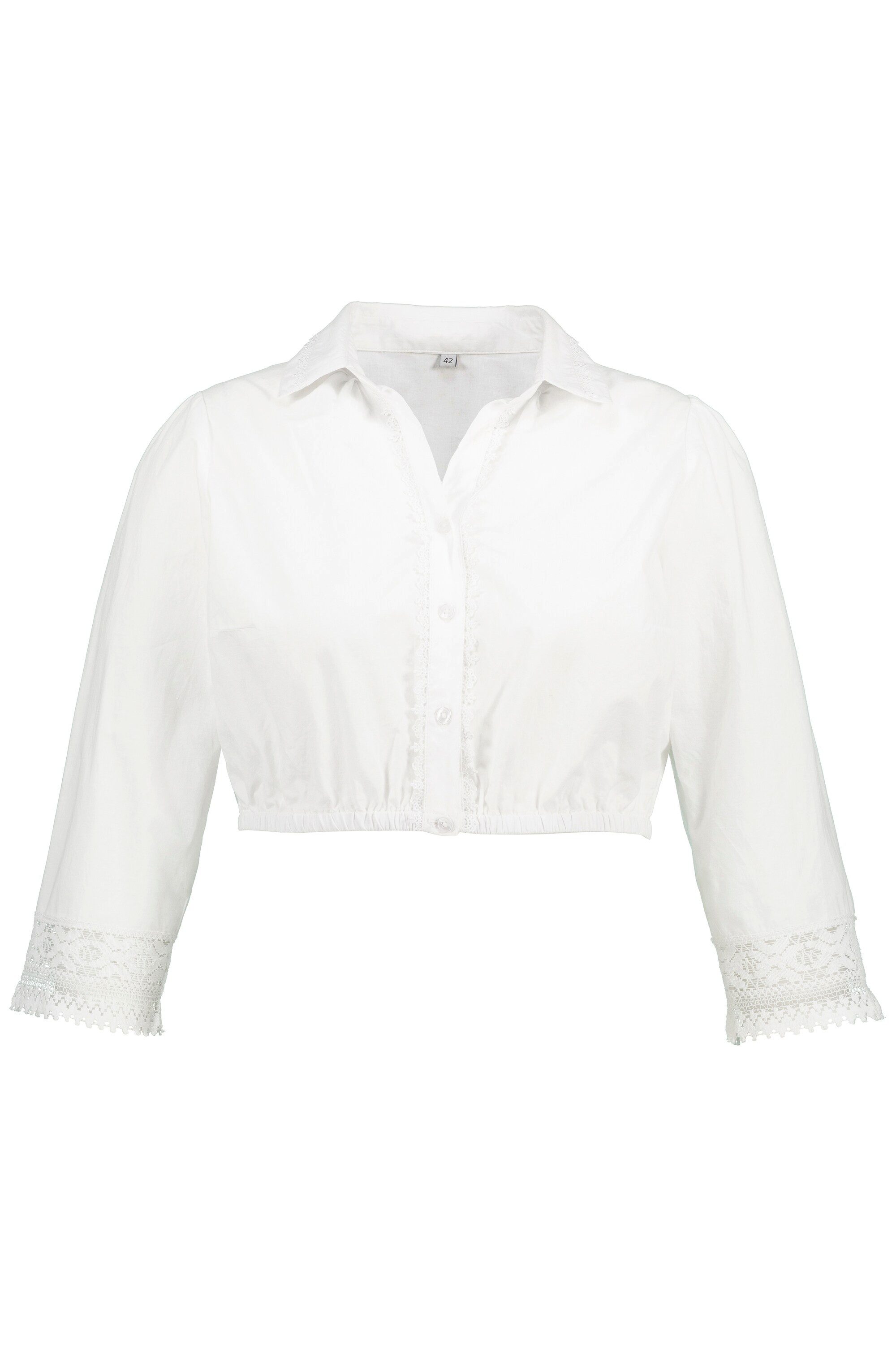 Ulla Popken Longbluse Dirndlbluse Hemdkragen Elastiksaum Spitze 3/4-Arm günstig online kaufen