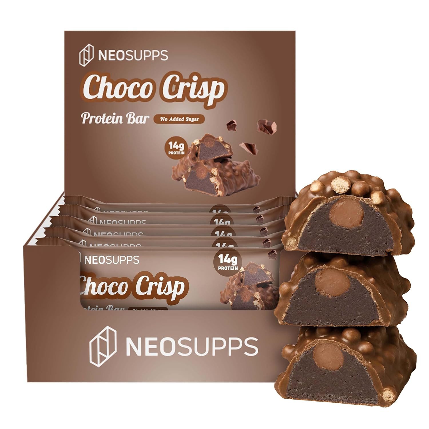 Neosupps Protein Bar Choco Crisp, 12Stk Proteinriegel, Milchprotein Powerbar Riegel