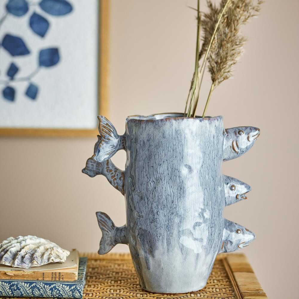 Bloomingville Dekovase Horus Vase, Bunt, Steingut, Blumenvase Keramikvase Tischvase Wohnaccessoire Motivvase Kunstobjekt