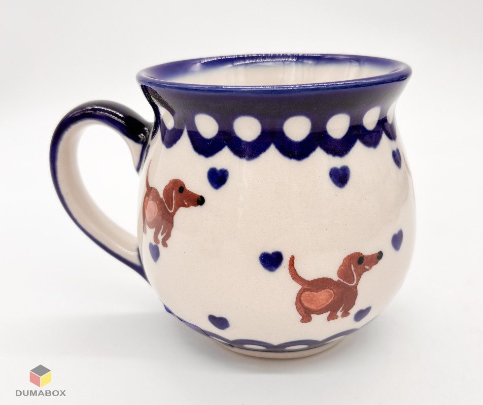 Ceramika Bolesławiecka Kalich Becher Handgefertigte Bunzlauer Keramik DACHSHUND Becher 300 ml