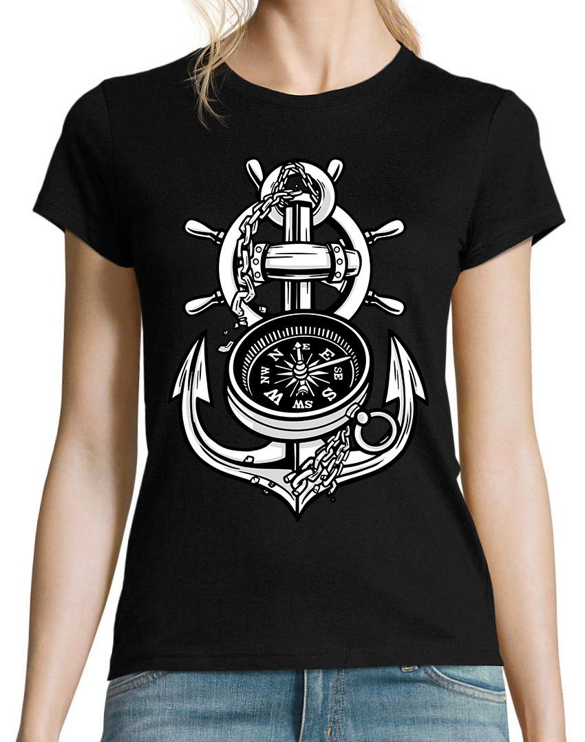 Youth Designz T-Shirt Anker Kompass Damen T-Shirt mit trendigem Frontprint günstig online kaufen