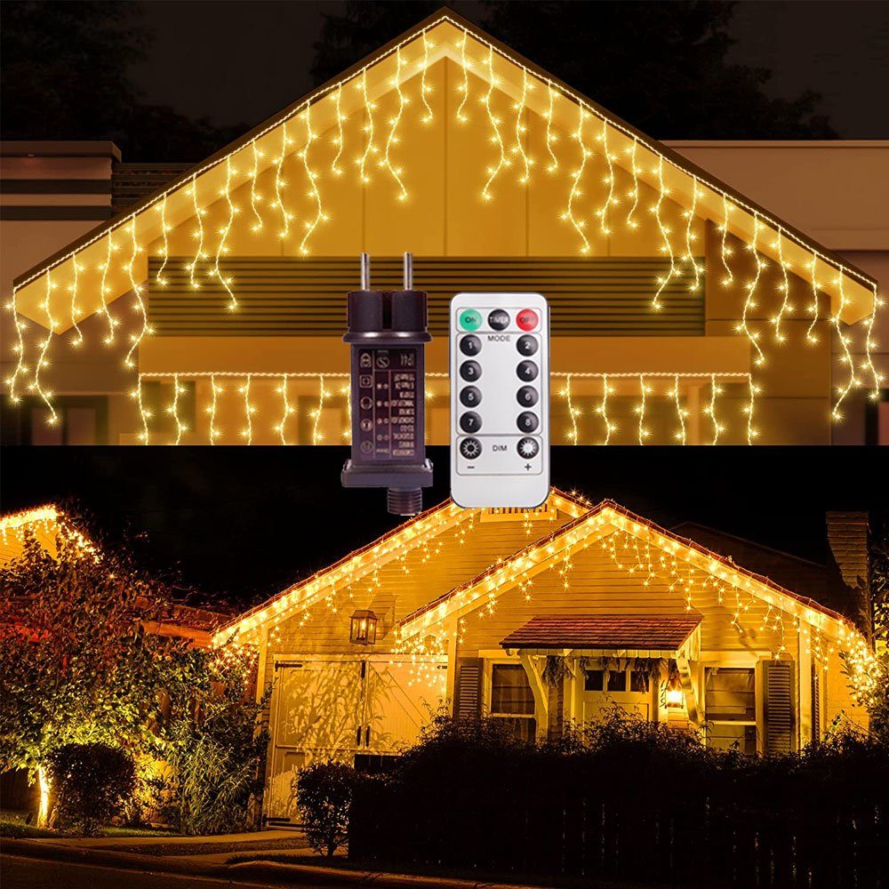 XERSEK LED-Lichtervorhang Eisregen Weihnachtsbeleuchtung LED Außen  Dekolicht Lichtervorhang, 200-flammig, 200/400/600LEDs Lichterkette Strom  IP44 5m 10m 15m