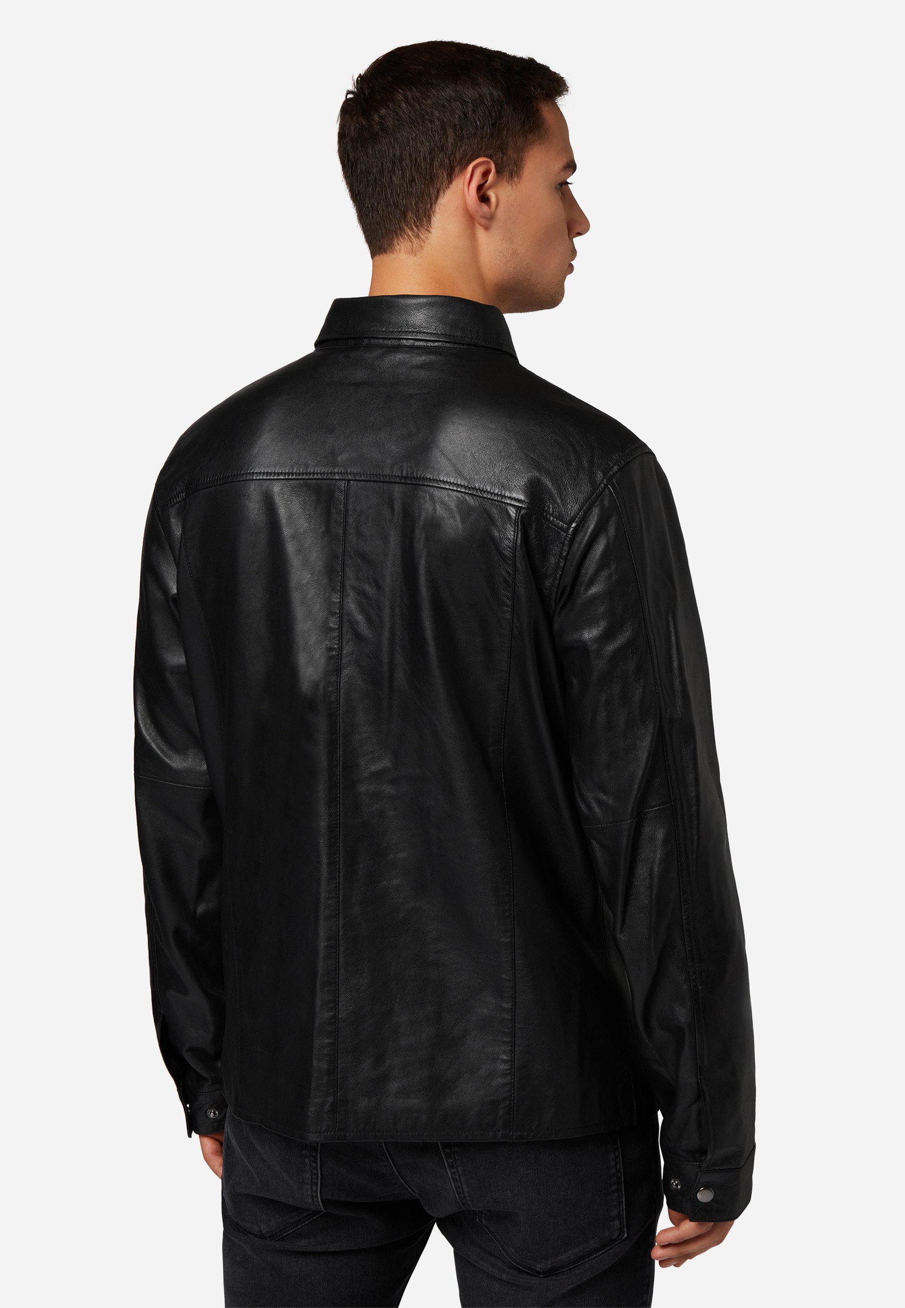 RICANO Langarmhemd Lederhemd Shirt-LS Lederhemd mit Druckknopfverschluss