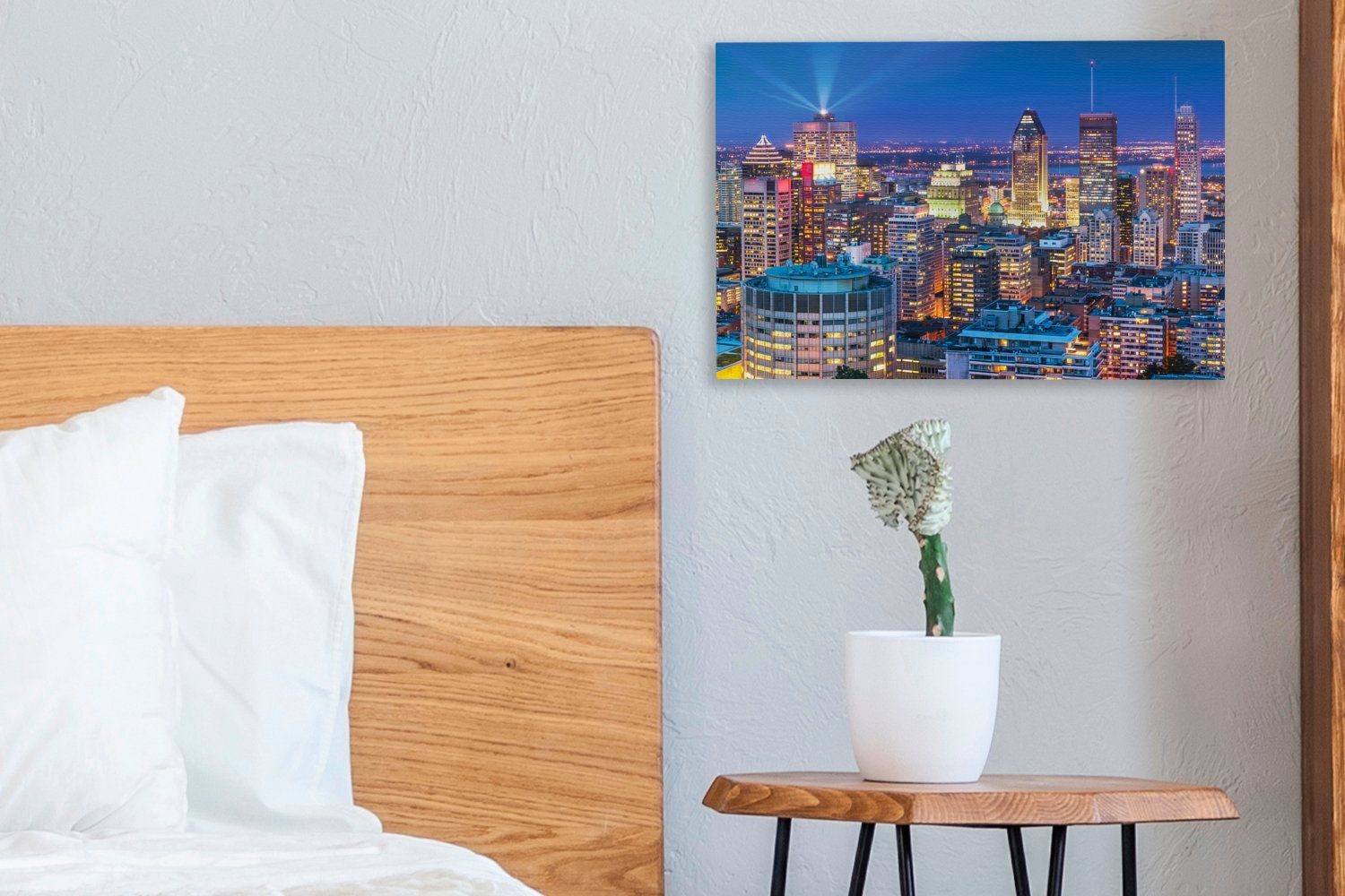 in Sommernacht Aufhängefertig, Kanada, 30x20 einer St), Leinwandbild Skyline (1 cm OneMillionCanvasses® Leinwandbilder, in Montreal, Wandbild Wanddeko,