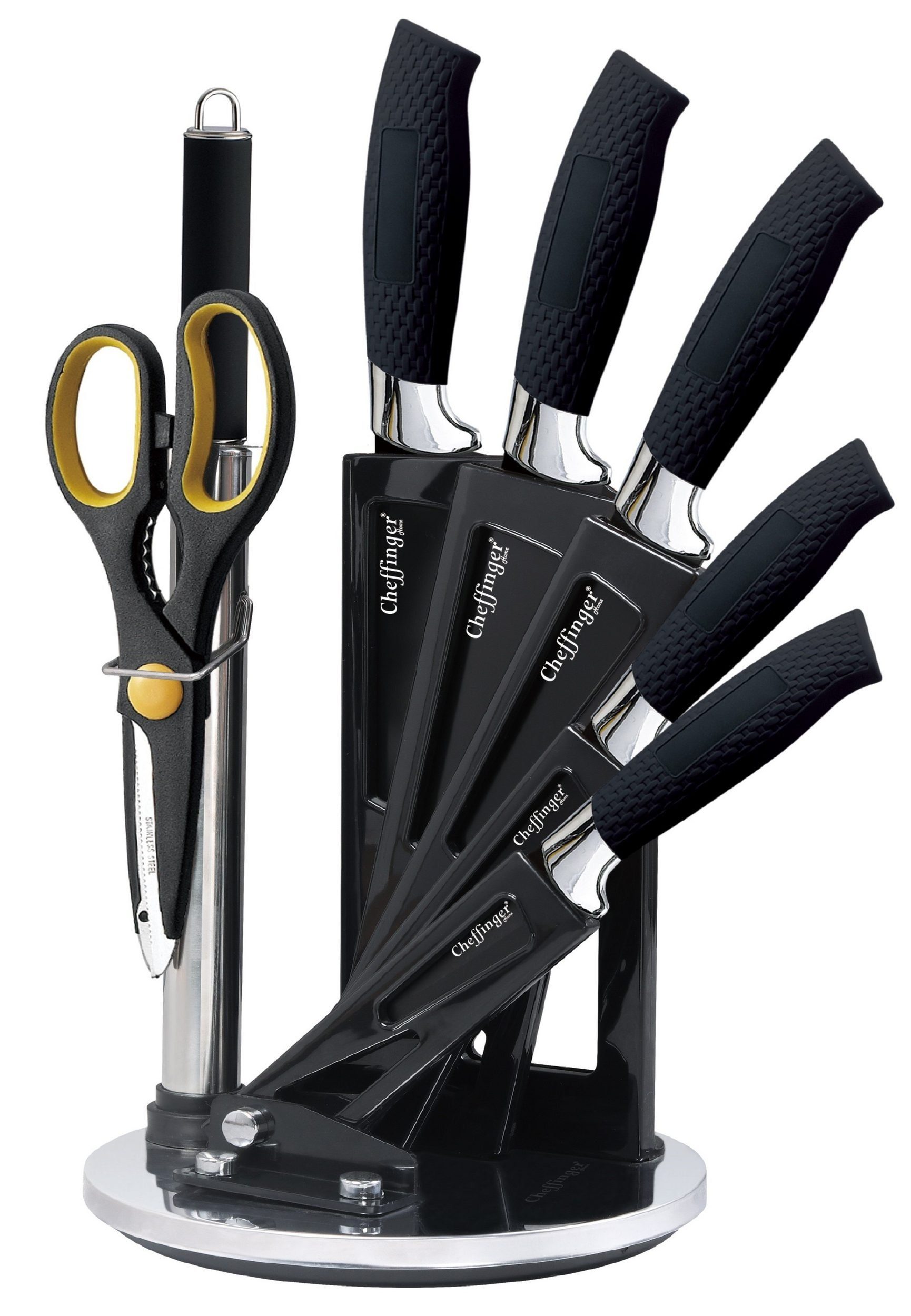 Schäler schwarz Messerständer Küchenorganizer-Set Küchenmesser Fleischmesser Küchenhelfer Geschirr Organizer KESSMANN Messerblock (Set, teilig Universalmesser, 360° Kochmesser Kochbesteck 8 Messerset Küchen Utensilien Sockel Hack), Schere Edelstahl 8-tlg.,