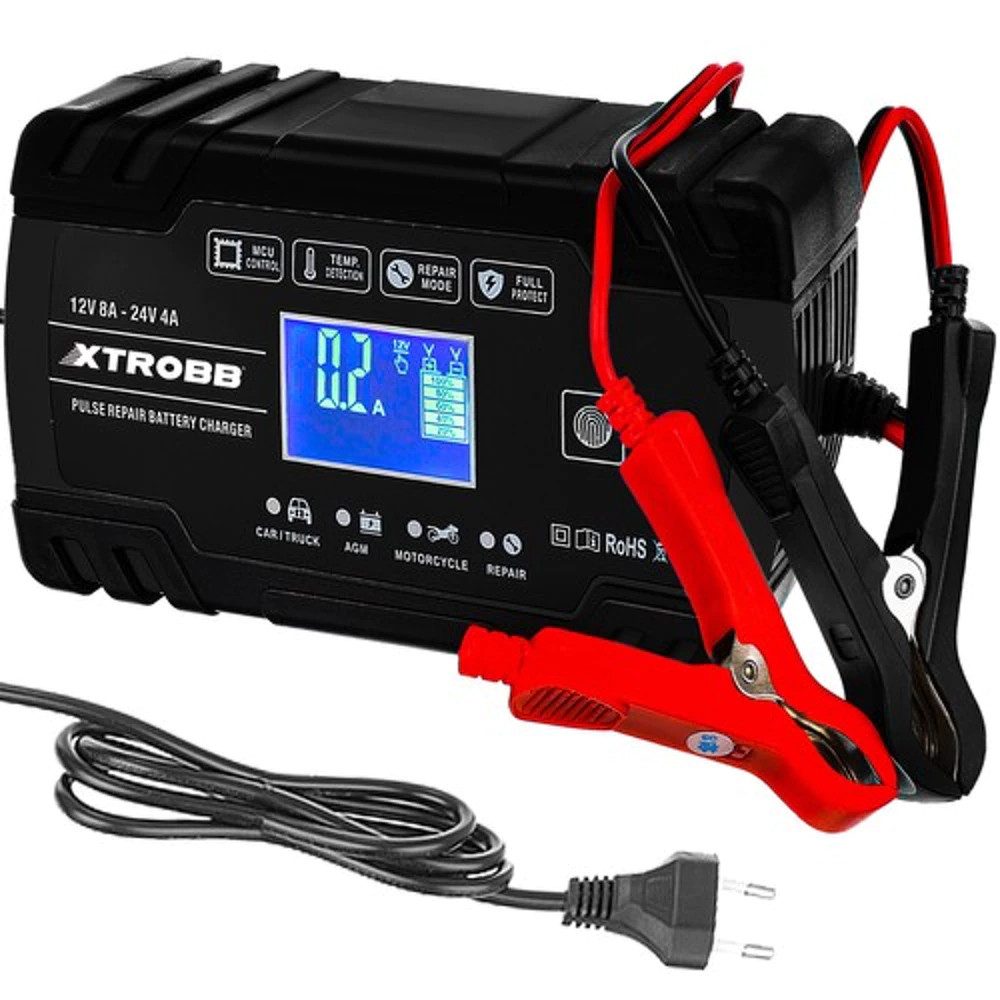 PKW LKW Akku Ladegerät 230V 12V/24V umschaltbar LED max 8A Autobatterie-Ladegerät