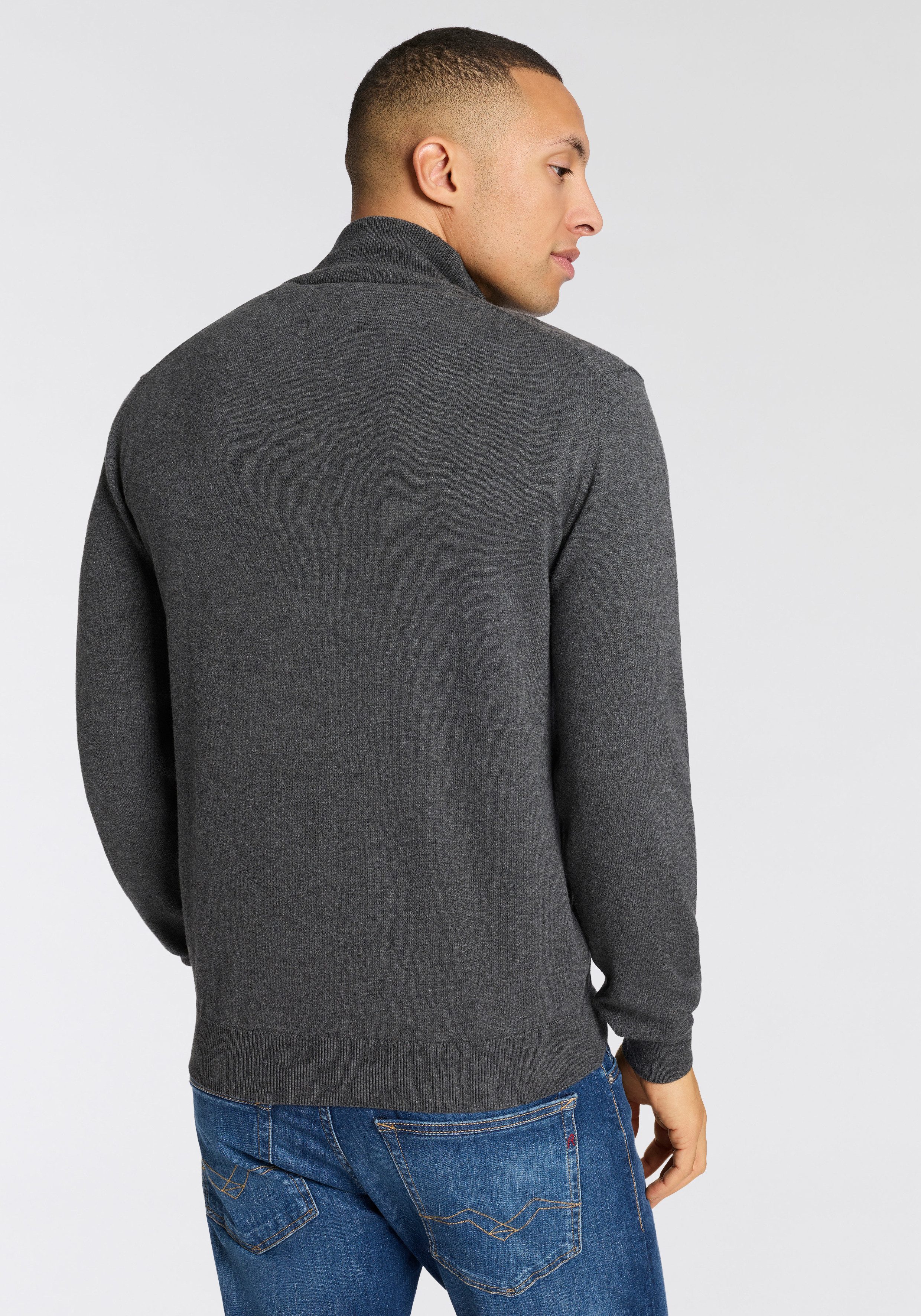 Gant Stehkragenpullover COTTON/WOLL HALF ZIP mit Rippstrick-Details, normale Passform