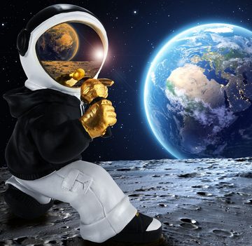 BRUBAKER Dekofigur Astronaut Sänger mit goldenem Mikrofon und schwarzem Hoodie - 17 cm (Raumfahrt Skulptur - Gold, Schwarz und Weiß, 1 St., Handbemalte Statue), Weltraum Figur mit verchromtem Helm in cooler Pose