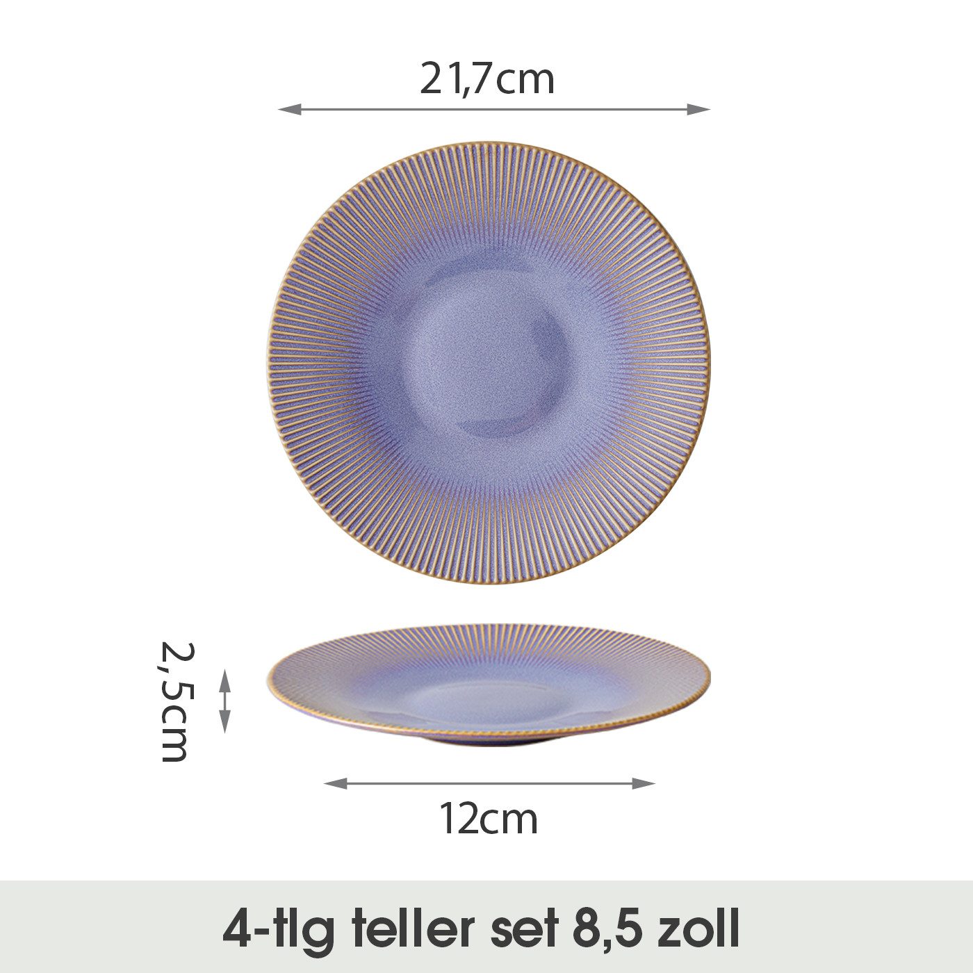 JIWOO Teller 4er Ø21,2cm, Pastateller Speiseteller Salatteller Dessertteller, (4 St), Keramik Plate Hochwertige Tellerset Lila Mikrowellen spülmaschinenfest