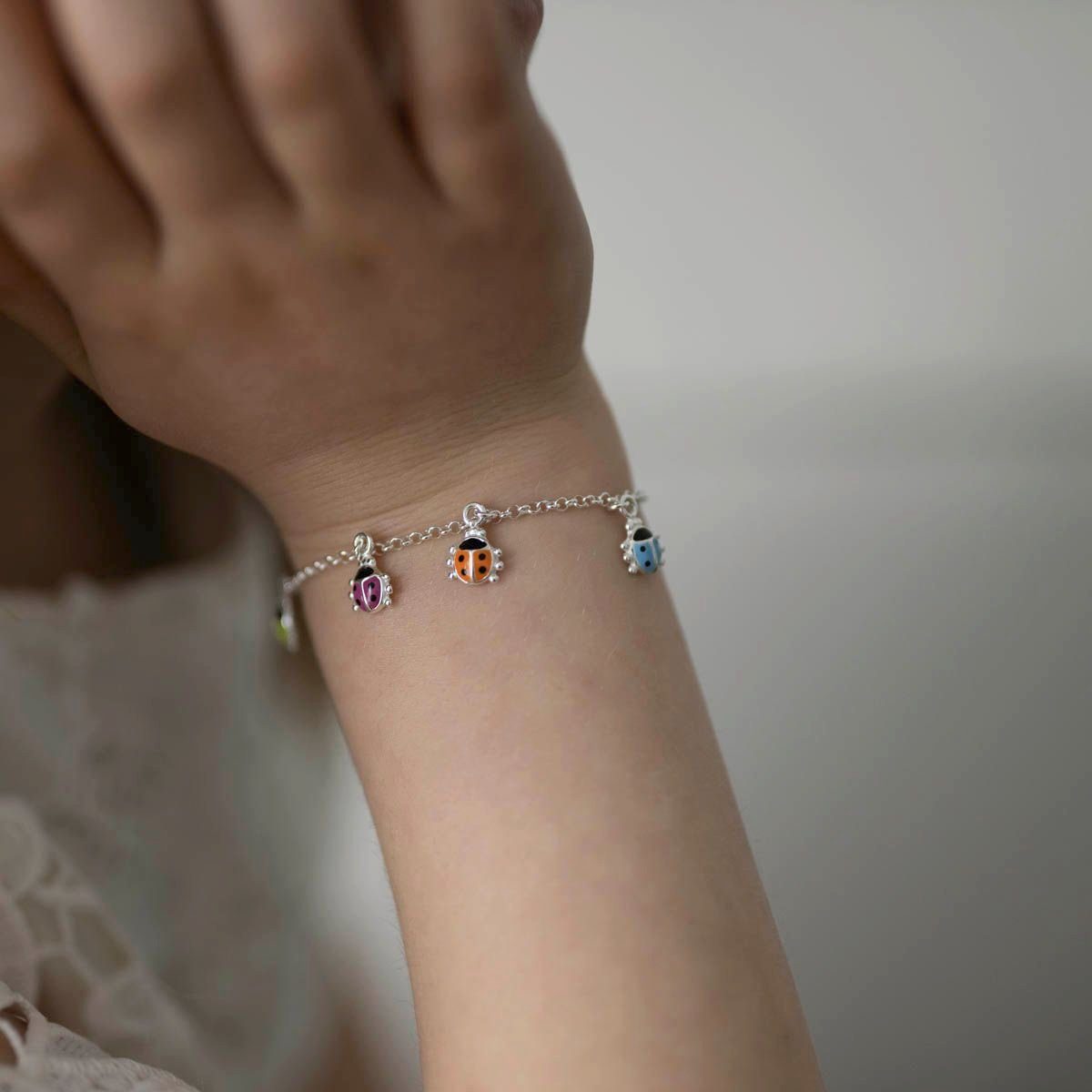 Materia Armkette Kinderarmband Marienkäfer Glücksbringer SA-56, 925 Sterling Silber, emailliert