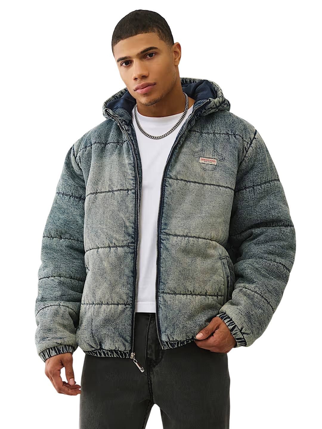 True Religion Winterjacke Jacke True Religion Washed denim Puffer